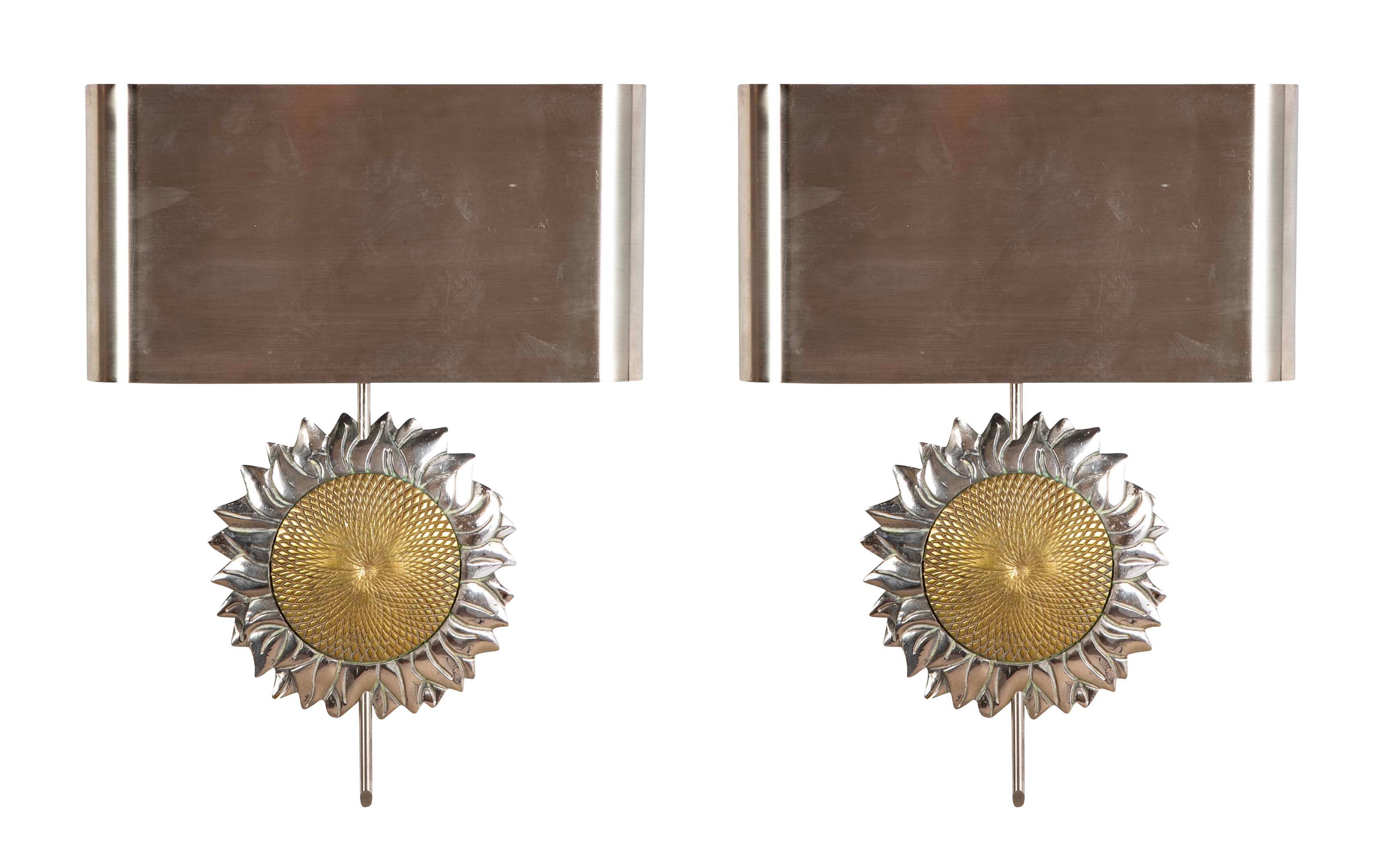 Pair of Mid-Century Maison Charles Sunflower Sconces