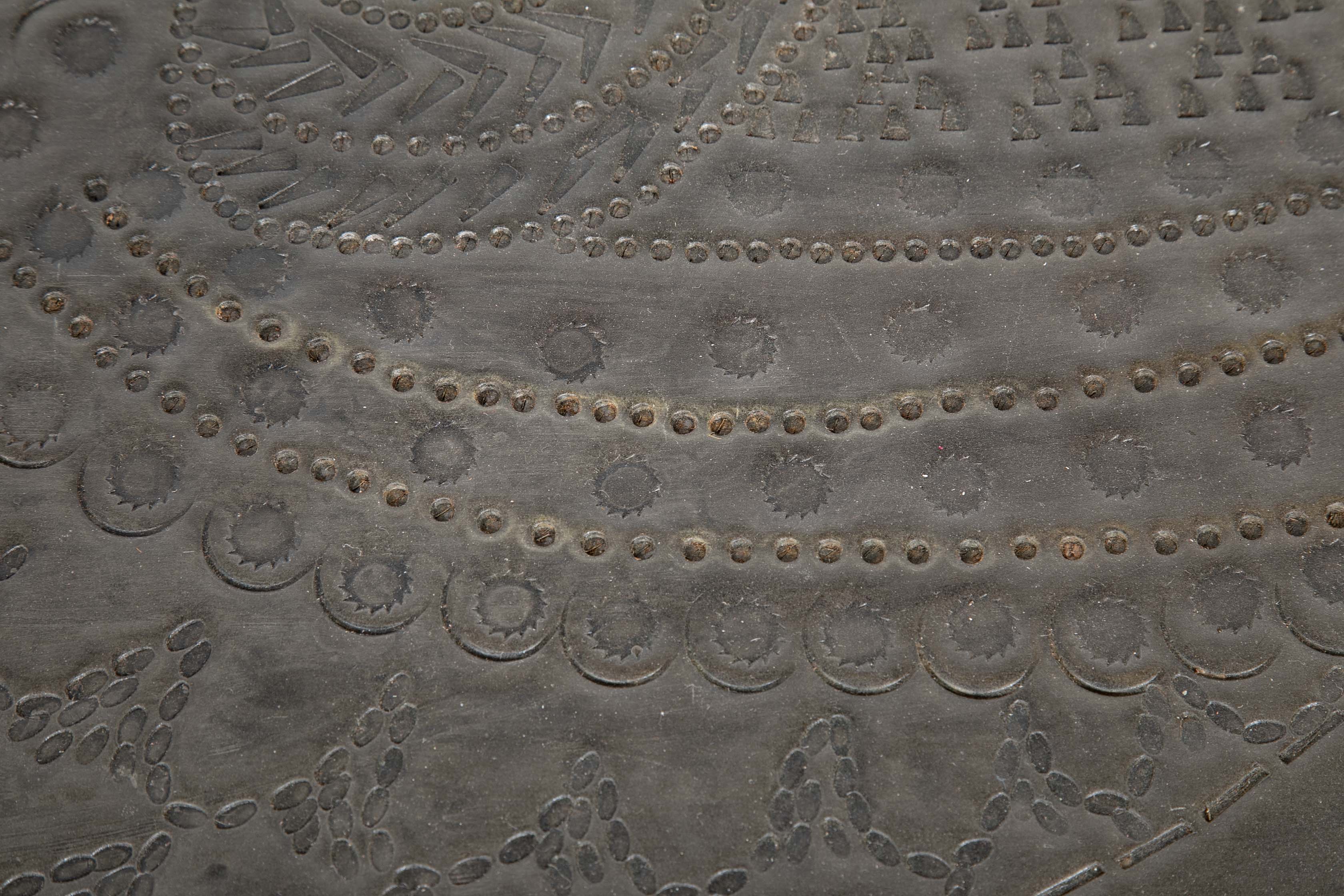 A Roger Capron Lead Wrapped Coffee Table with Incised Bird on Table Top
