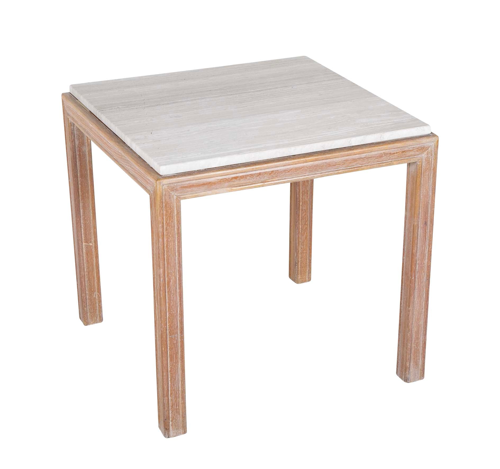 A French Travertine Top Cerused Oak Side Table