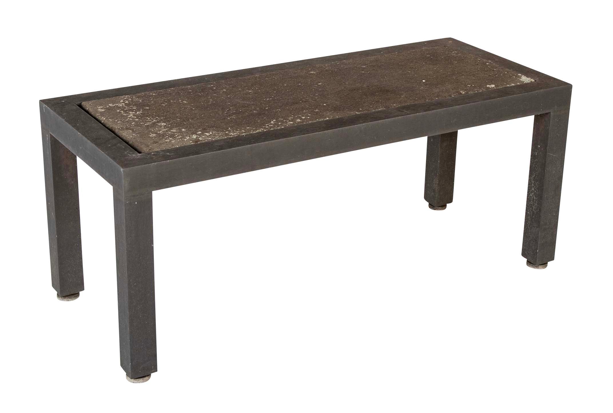 A Patinated Aluminum and Slate Top Table by Joseph Grusczak