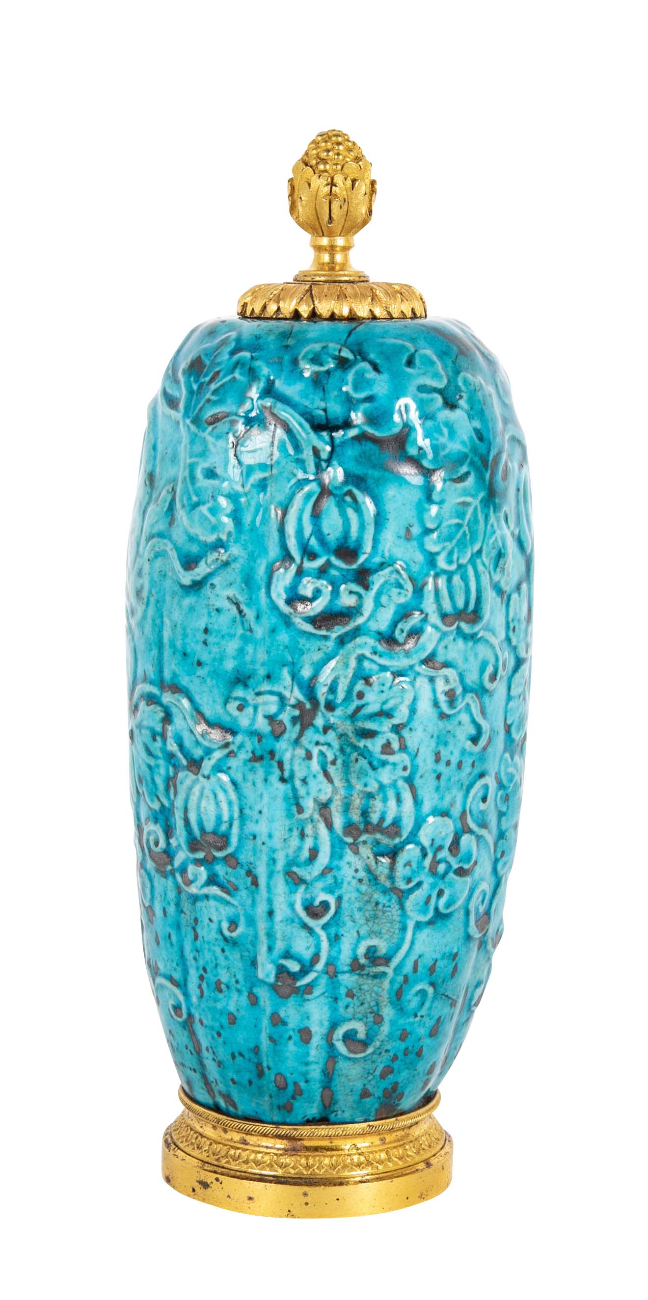 19th Century Chinese Turquoise Porcelain Vase with Ormolu Mounts