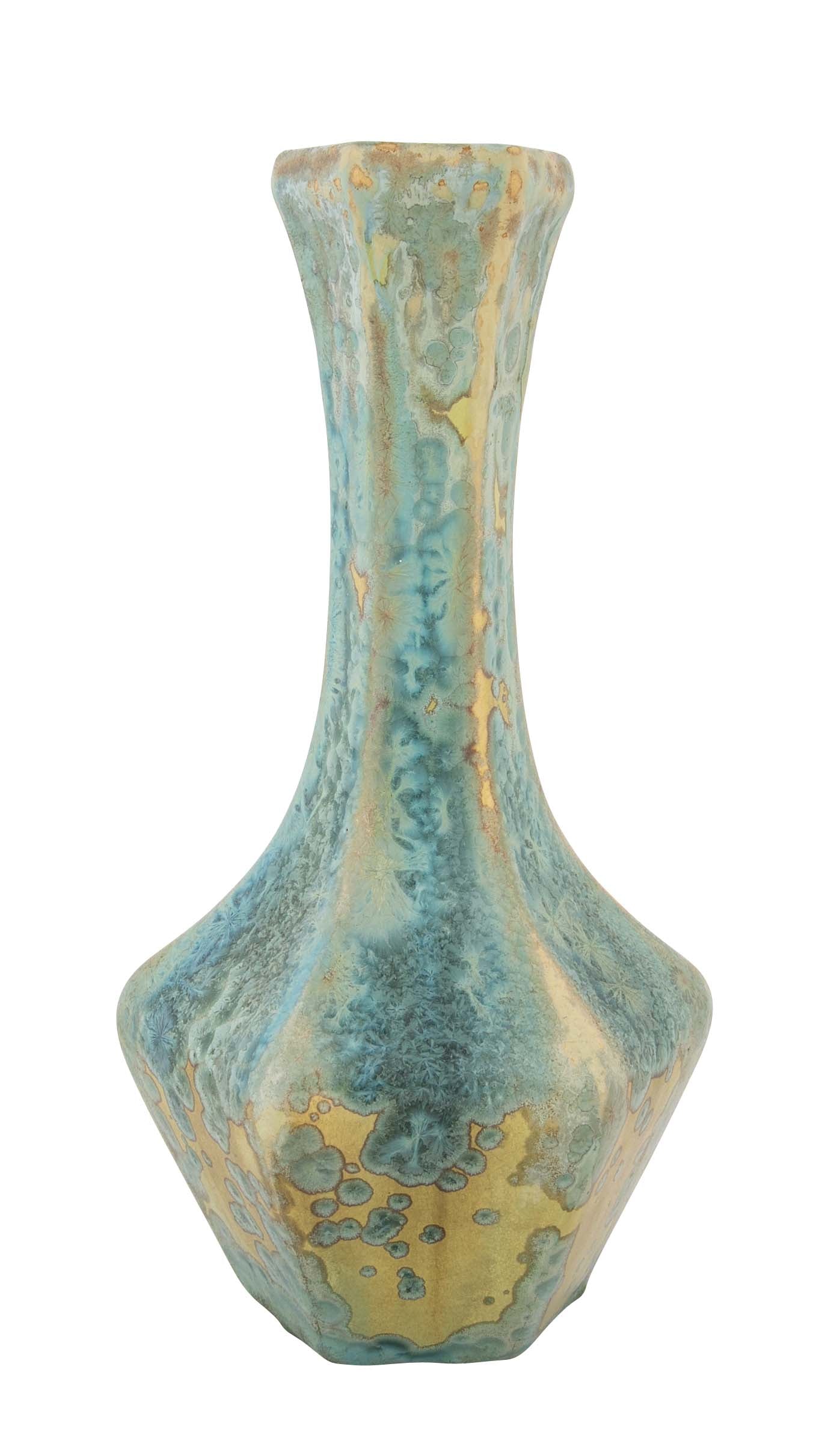 Pierrefonds Crystalline Glazed Pottery Elongated Gourd Shape Vase