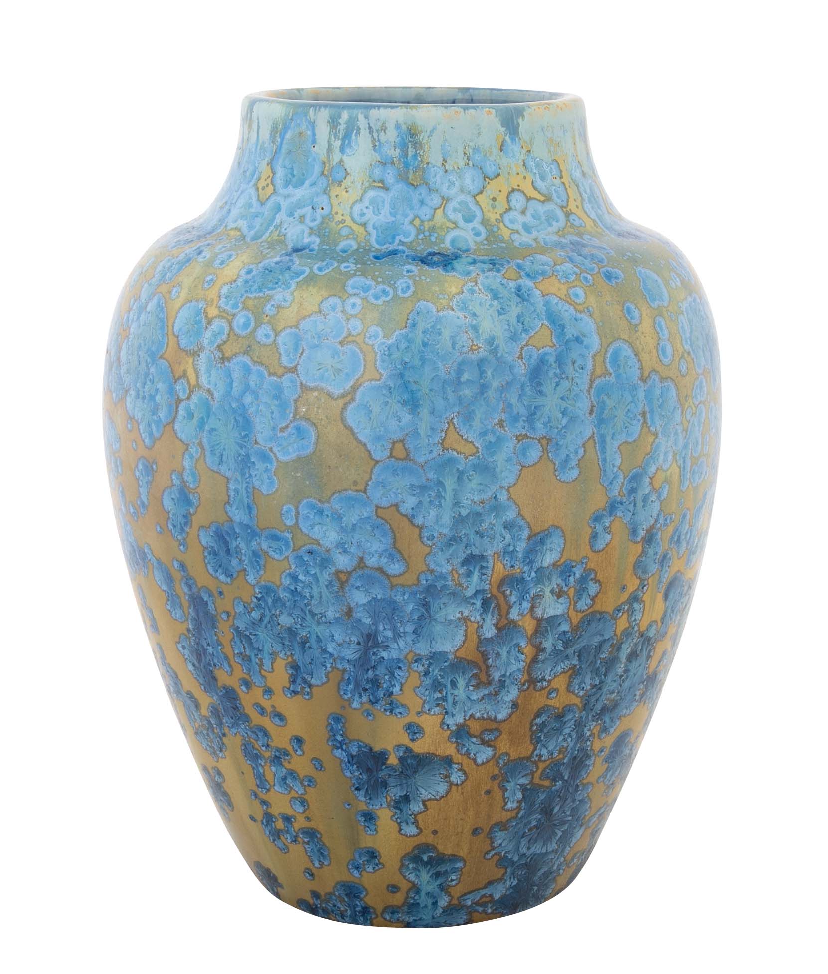 Pierrefonds Pottery Crystalline Glazed Bright Blue Baluster Form Vase
