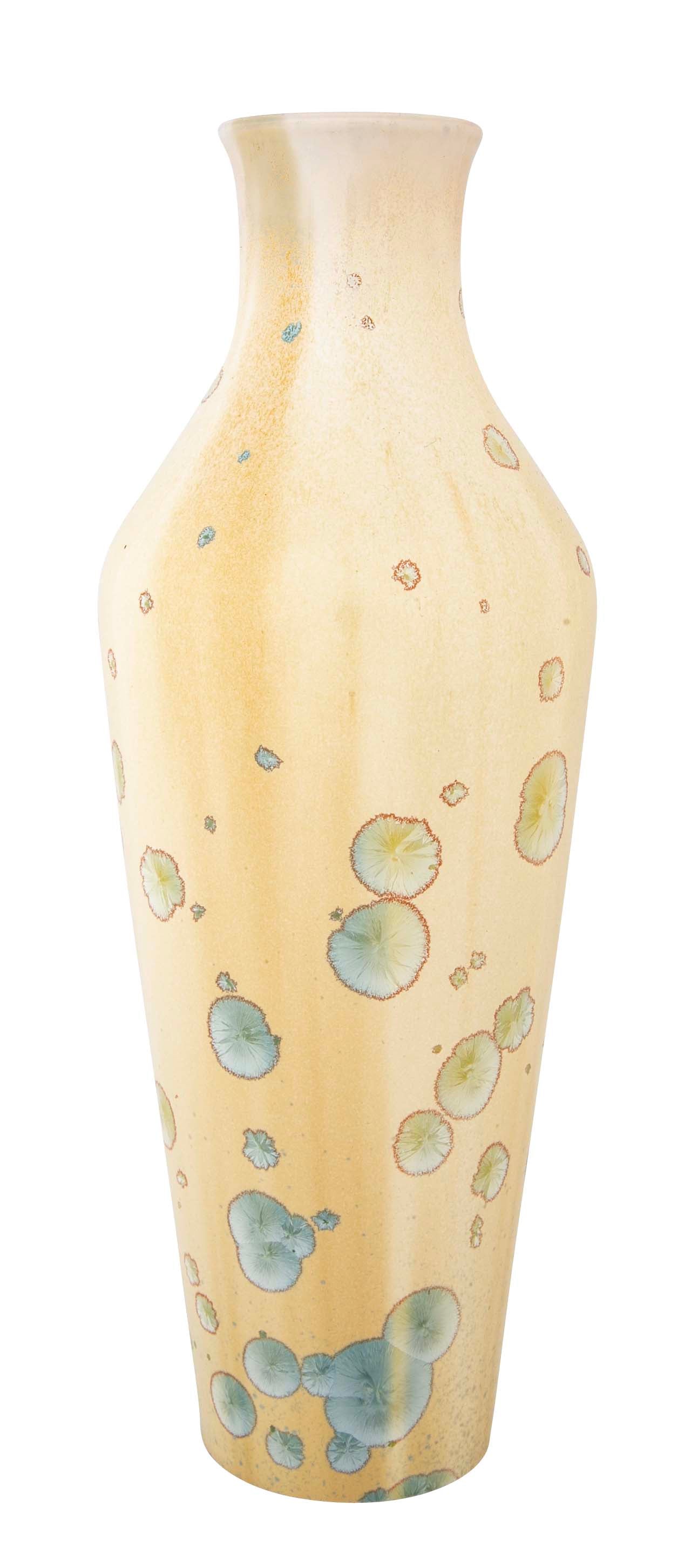 Sevres Baluster Form Vase with Iridescent Blue Speckles on Yellow Background
