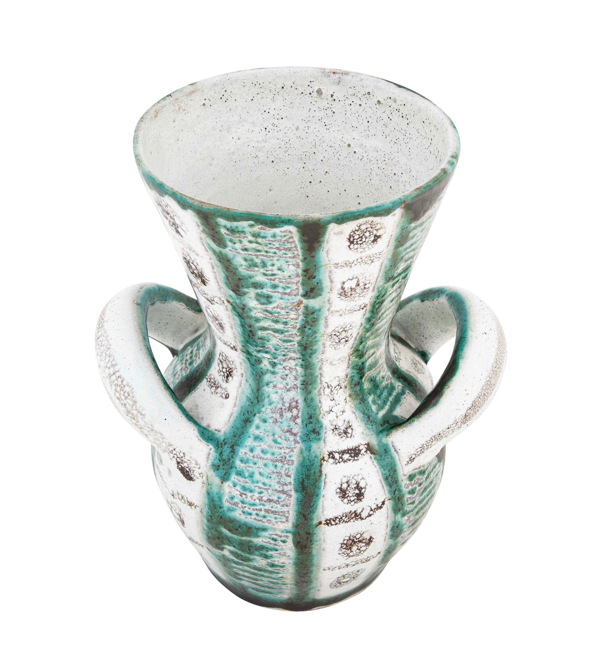 Teal & Gray Glazed Ceramic Vase by French Ceramist Robert Picault