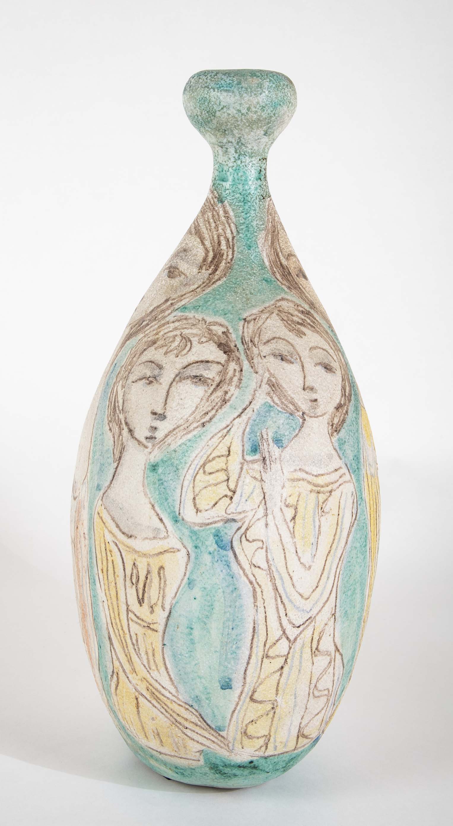 "Ronde de Jeunes Femmes, 1956" Pyriform Ceramic Vase by Marcello Fantoni