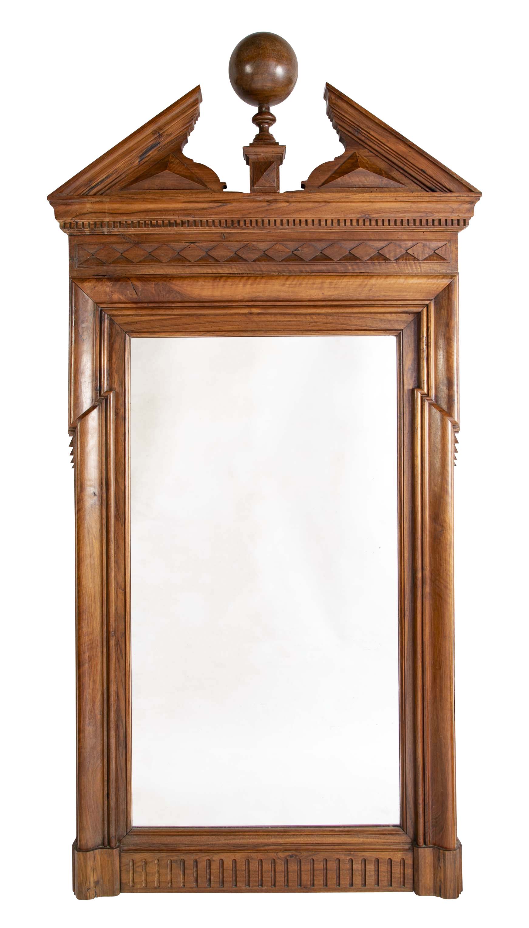 A Large 19th Century Neoclassical Carved Walnut Mirror
