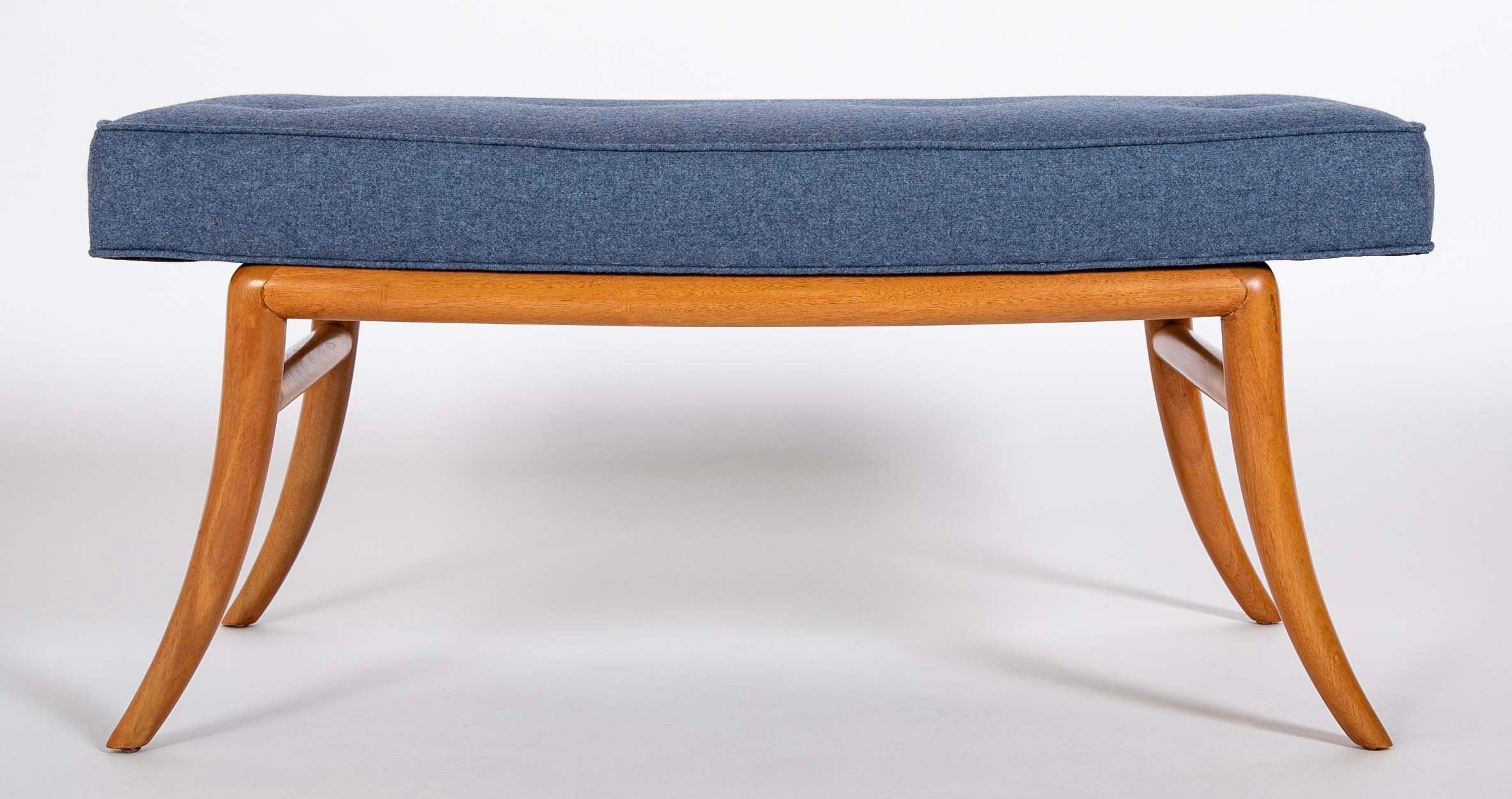 Pair of T.H. Robsjohn-Gibbings Model 2021 Mahogany Upholstered Seat Benches