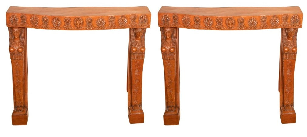Pair of Egyptian Revival Terracotta Console Tables