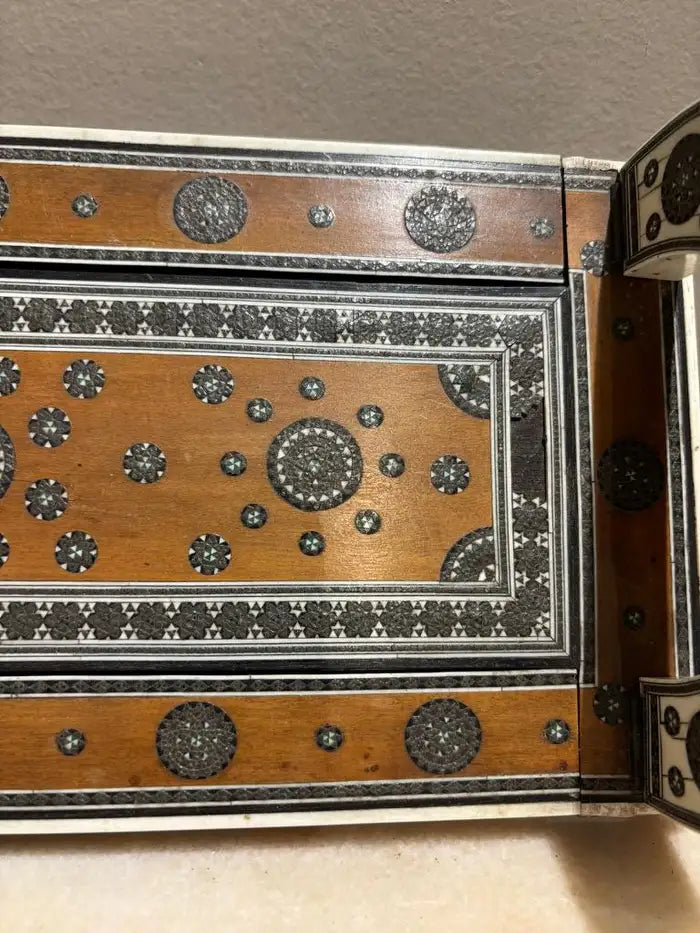 Anglo Indian Rosewood Folding Book Stand of Bone & Metal with Ebony Inlay