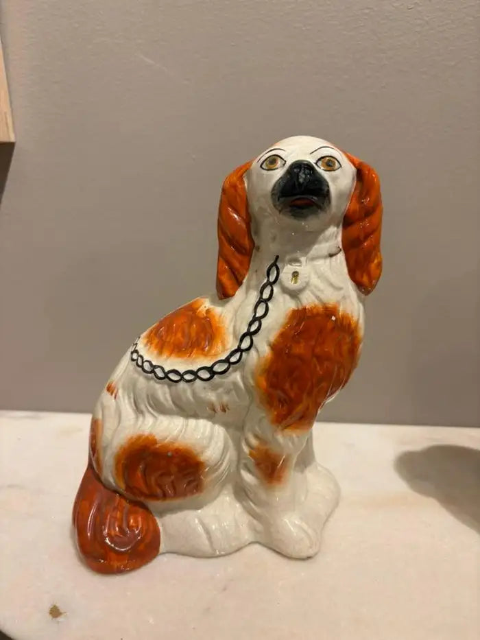 Pair of Antique English Staffordshire Glazed Ceramic Spaniels