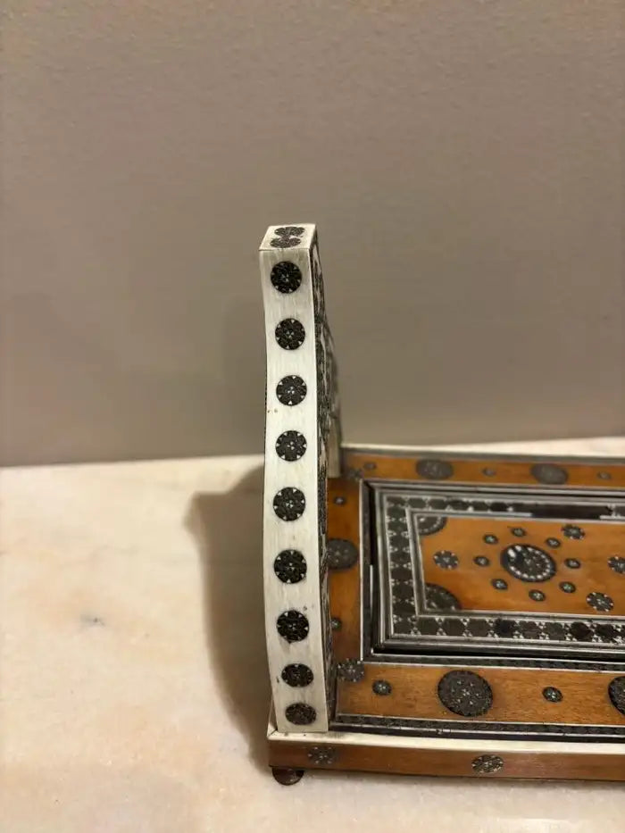 Anglo Indian Rosewood Folding Book Stand of Bone & Metal with Ebony Inlay