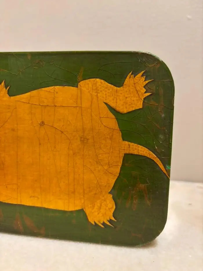 Green and Gold Lacquer Decoupage Turtle Box With Faux Tortoise Shell Interior