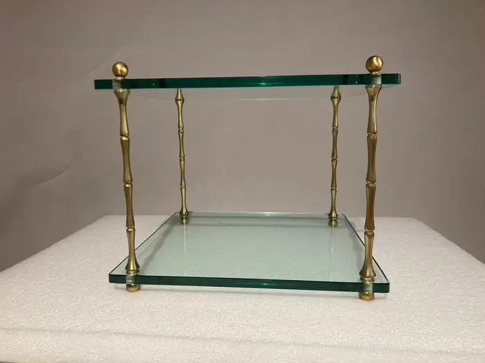 Pair of Italian Mid Century Modern Faux Bamboo Glass and Brass Side Tables