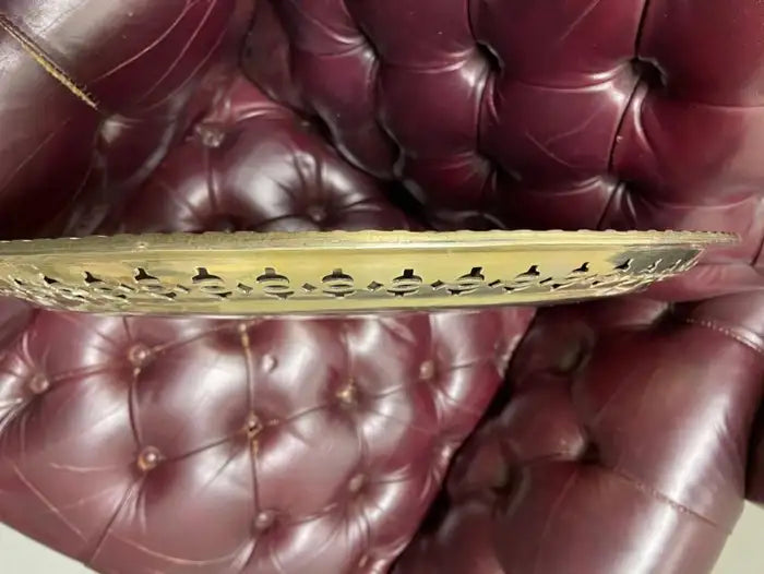 Chinese Export Brass Charger with Fretwork Border and Etched Decoration, Signed