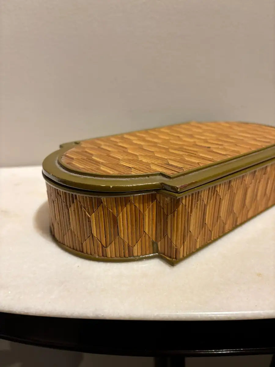 Anglo Indian Diamond Pattern Straw Work Box