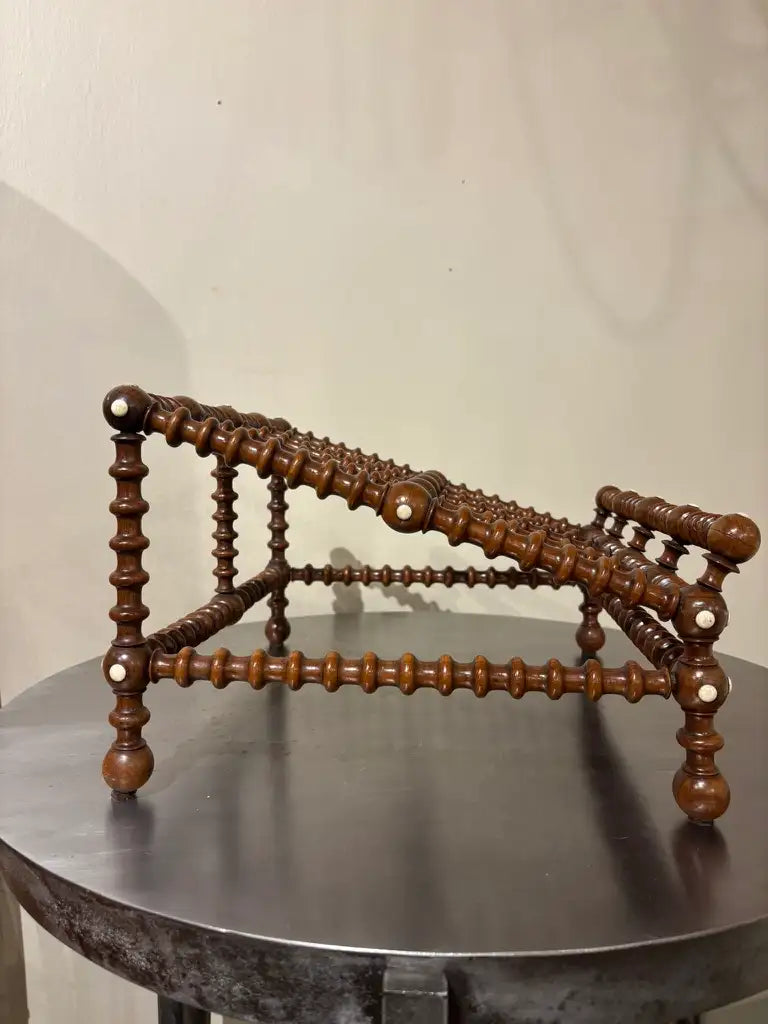 19th Century English Regency Turned Elmwood Book Stand with Bone Decoration