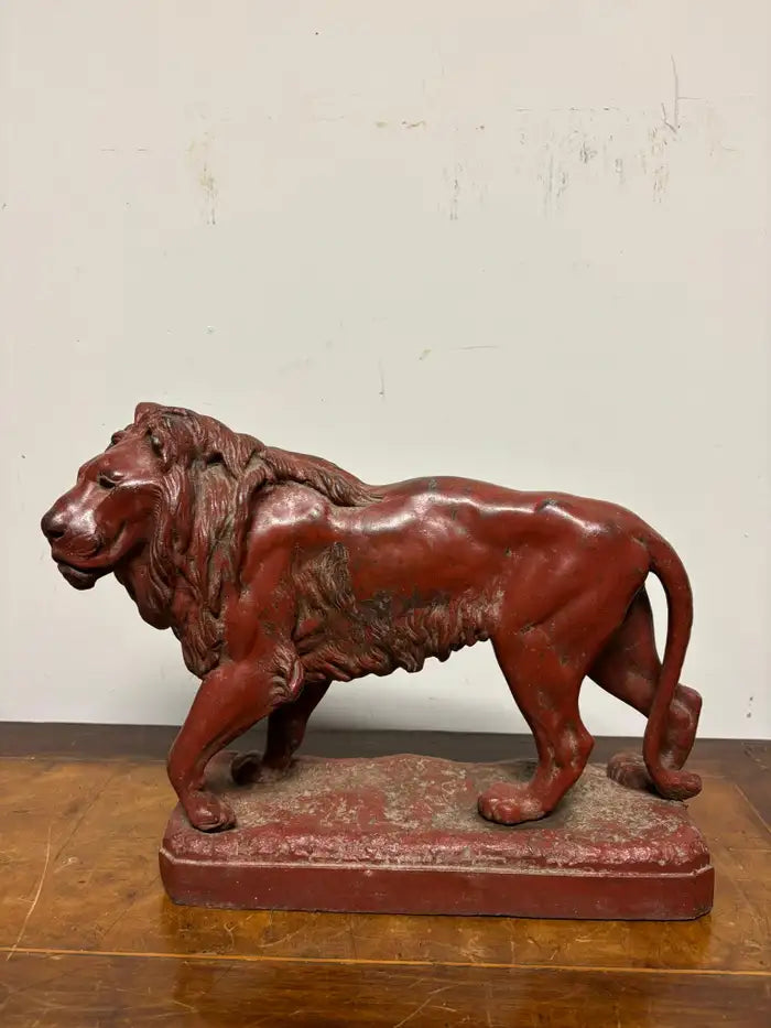 19th Century French Red Painted Zinc Striding Lion