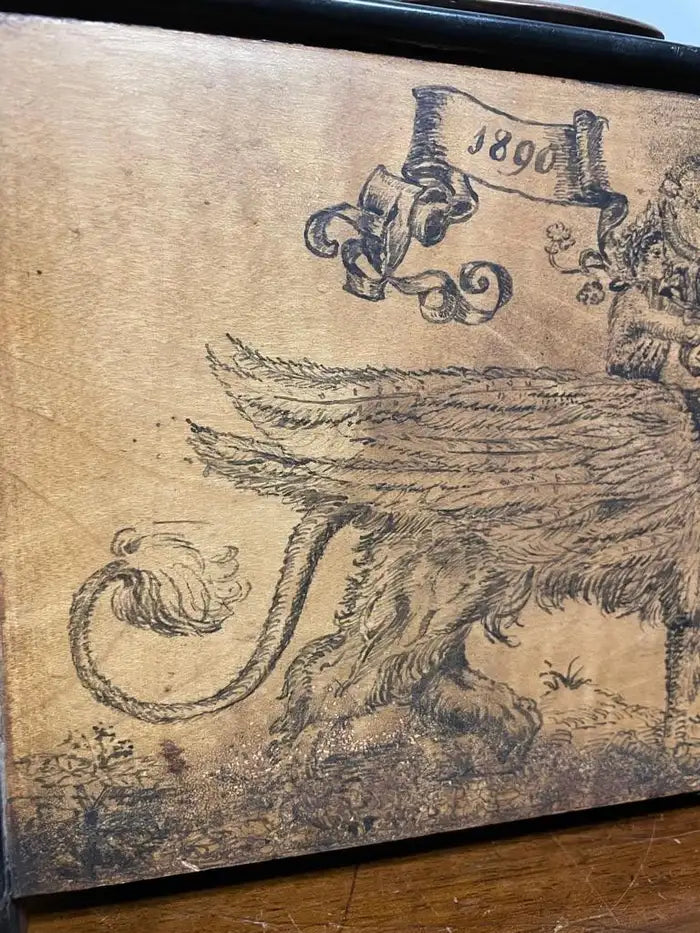 19th Century English Victorian Hand Painted Letter Box, Dated 1890