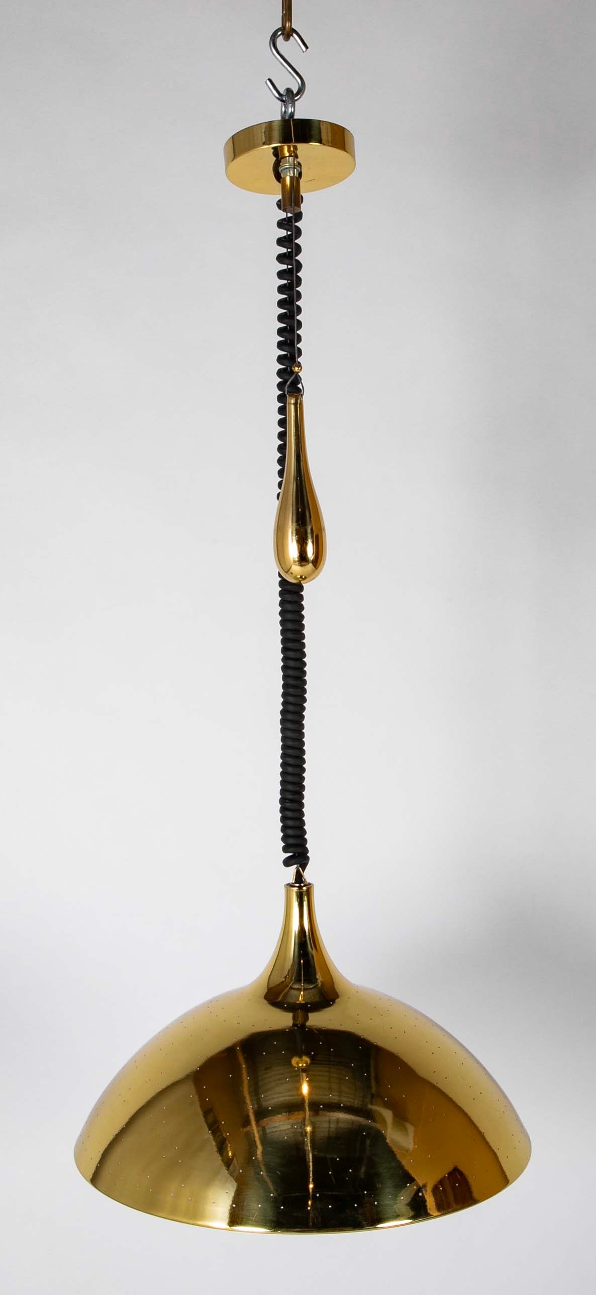 Mid-Century Counterweight-Adjustable Pierced Brass Pendant