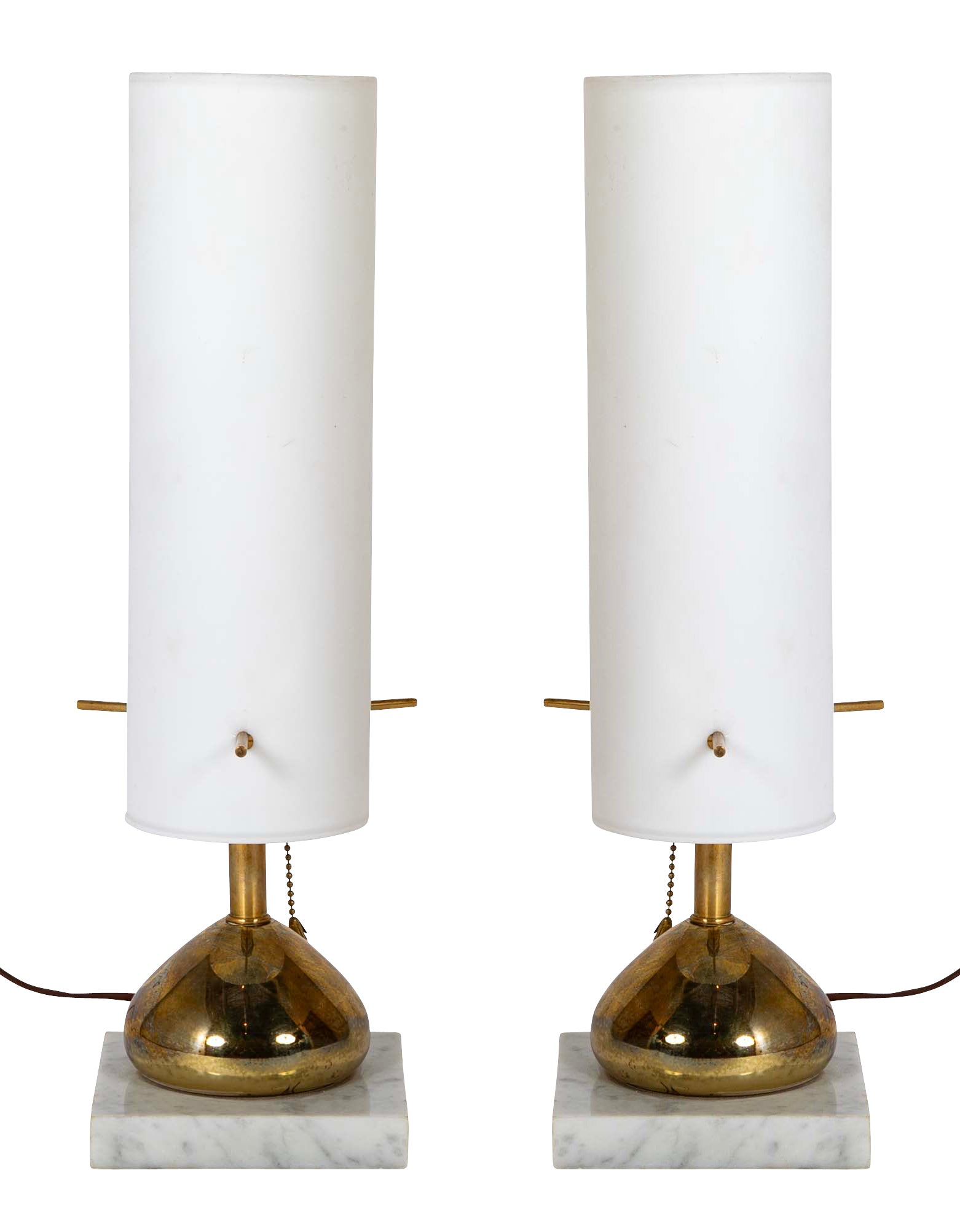 Pair of Mid-Century Italian Brass and Opaline Table Lamps