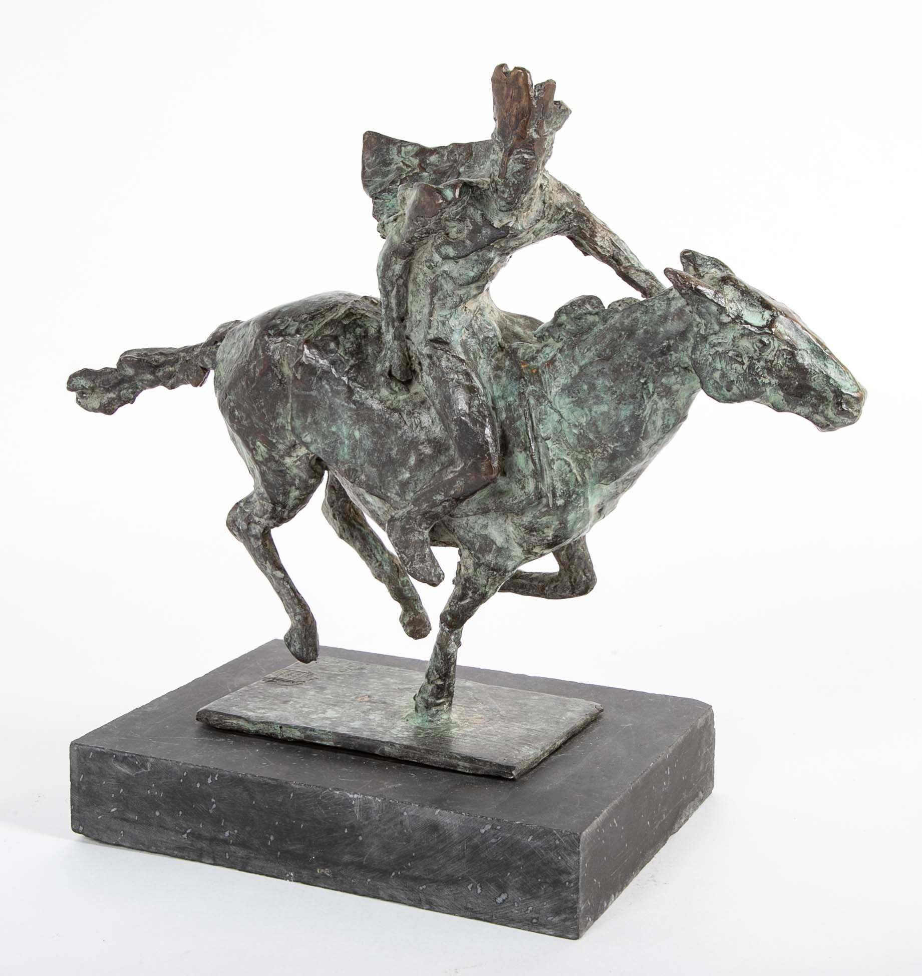 Black Isle Bronze by Leonie Gibbs of a Winged Figure on a Horse