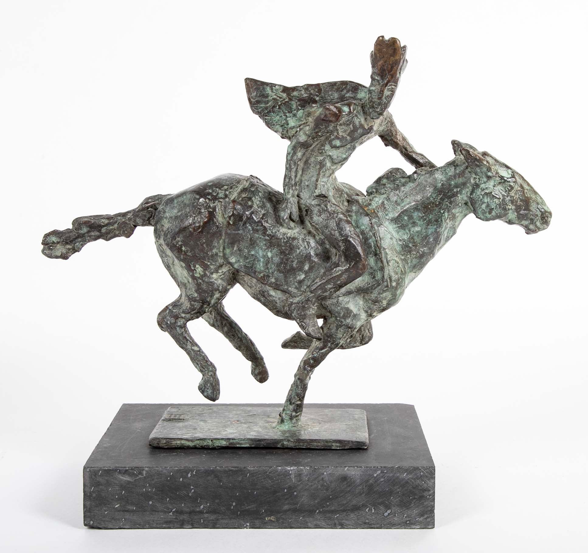 Black Isle Bronze by Leonie Gibbs of a Winged Figure on a Horse