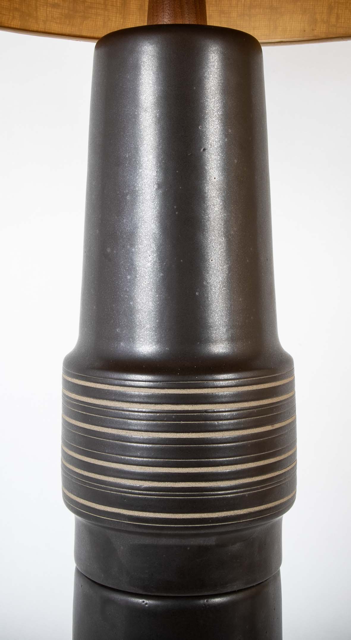 A Martz Black Glazed Ceramic Lamp of Unusual Size