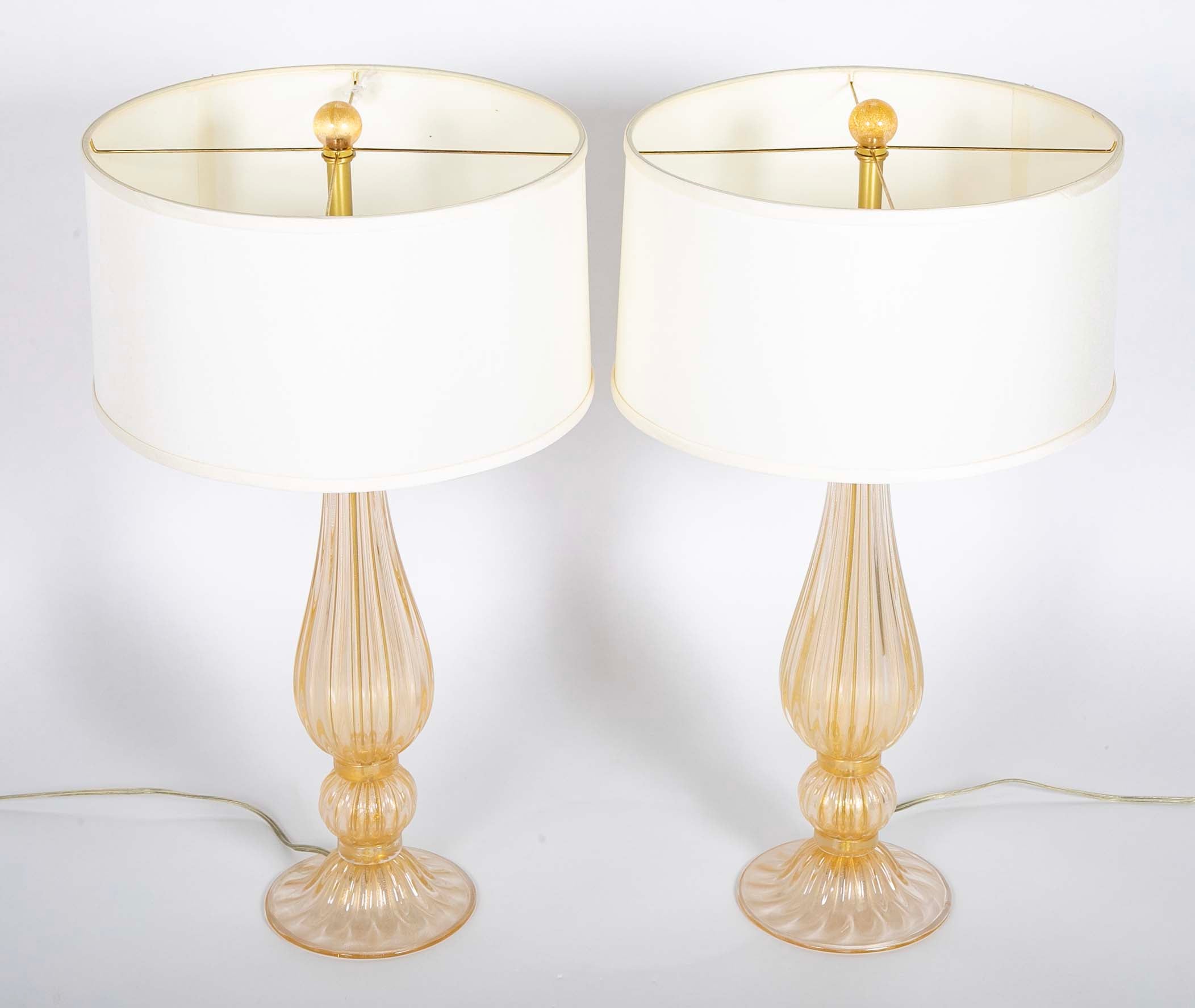 Pair of Murano Glass Lamps with Gold Flecks