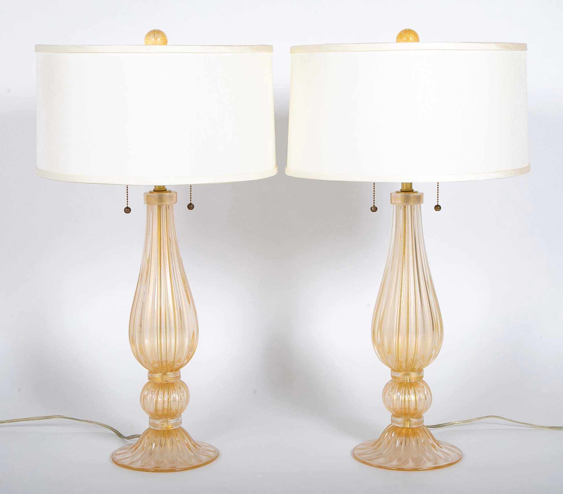 Pair of Murano Glass Lamps with Gold Flecks