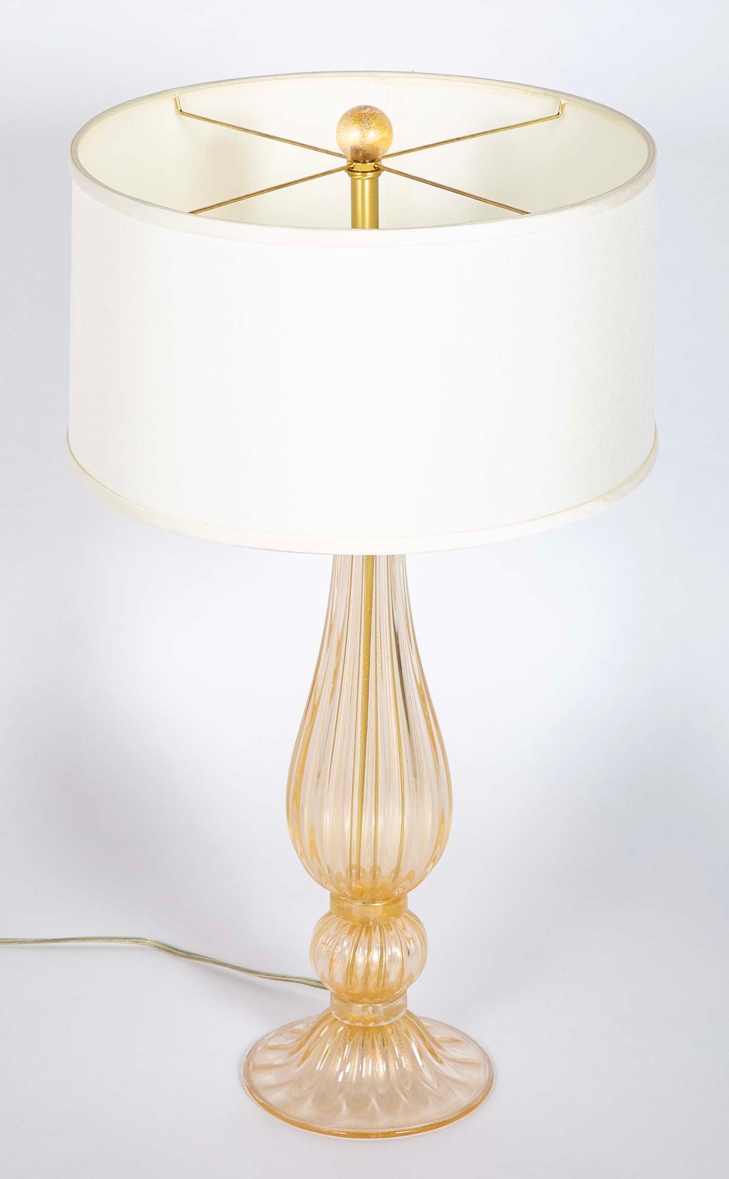 Pair of Murano Glass Lamps with Gold Flecks