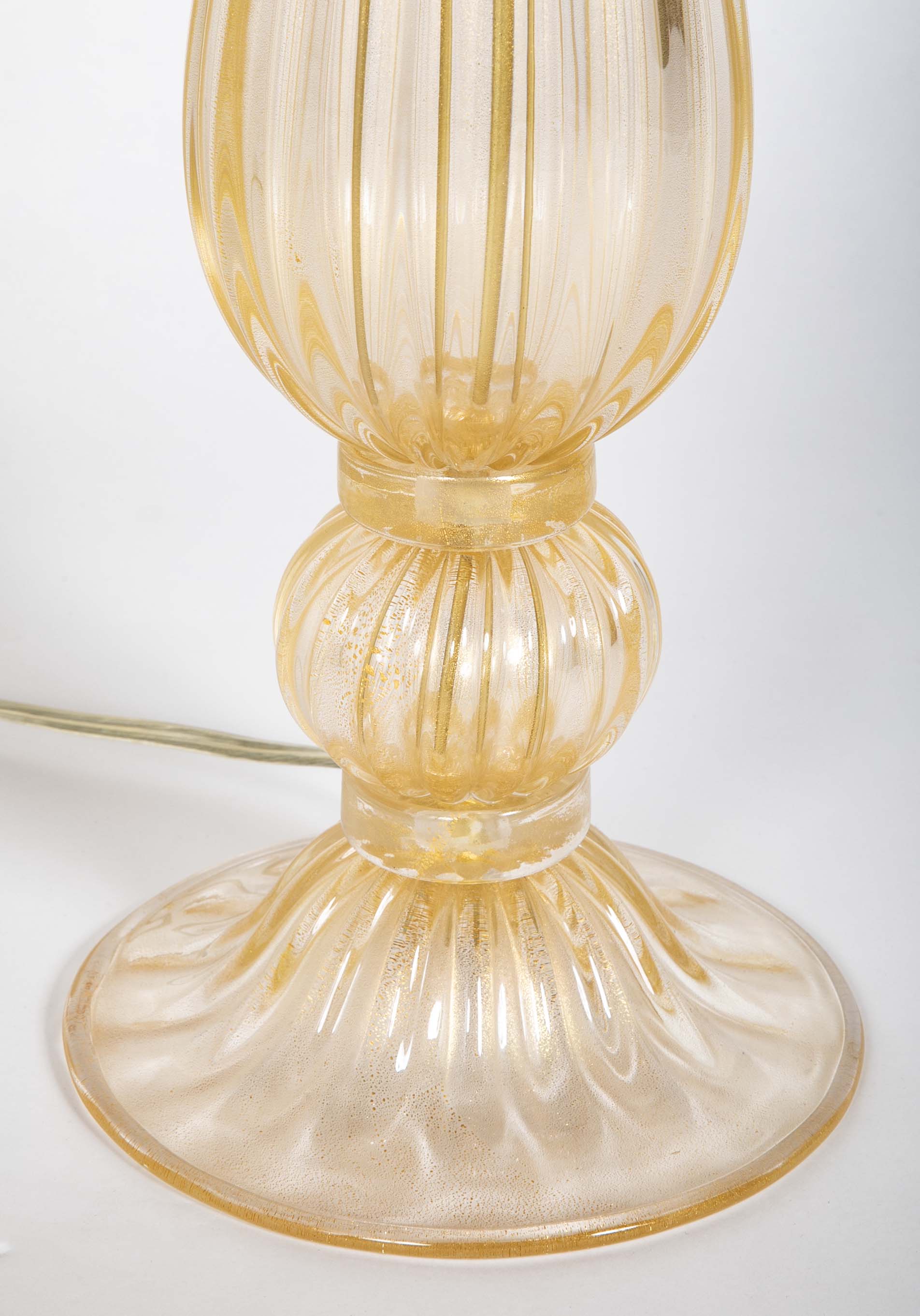 Pair of Murano Glass Lamps with Gold Flecks