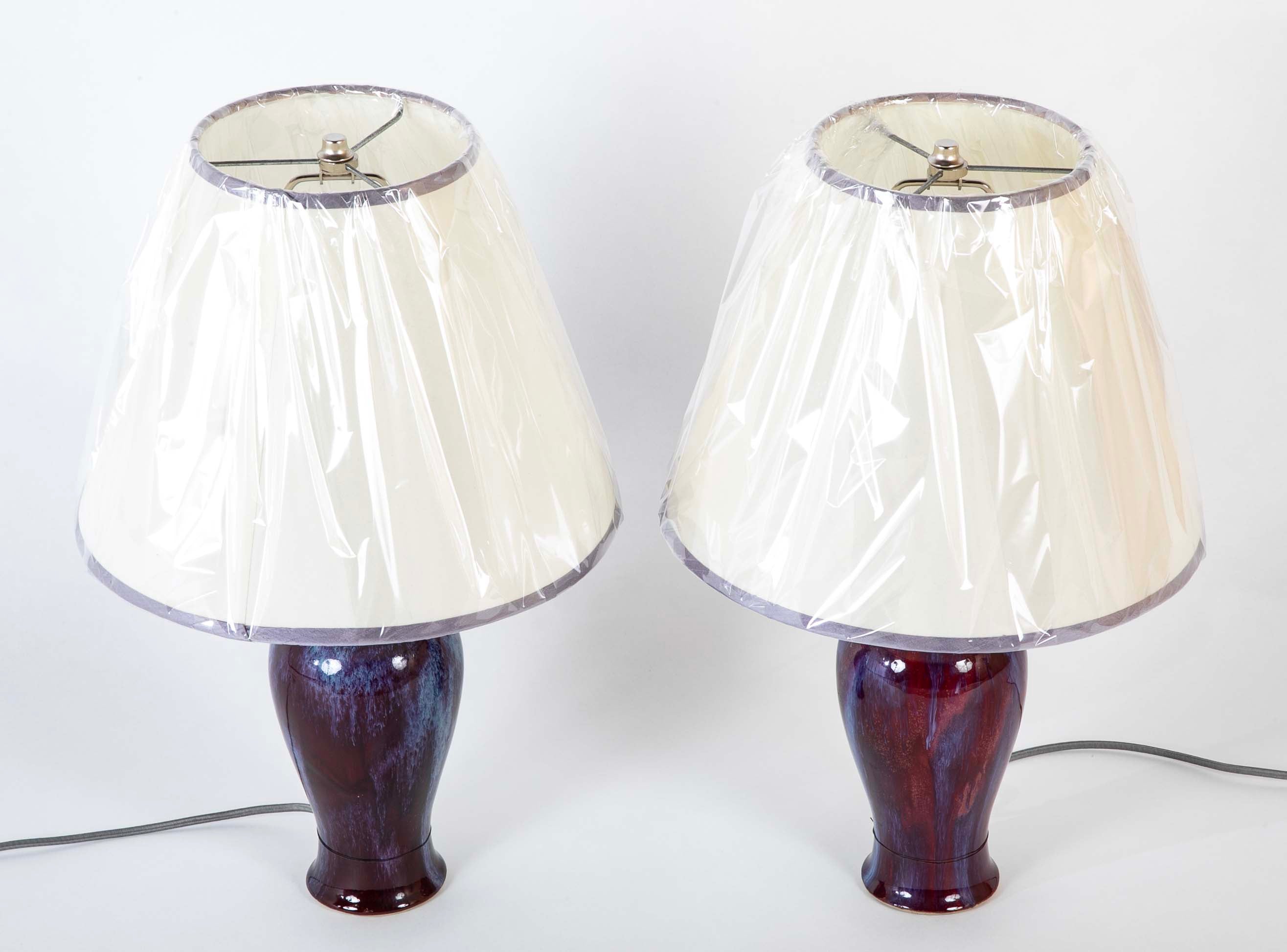A Pair of Fine Flambe Marked Porcelain Vases now Lamps