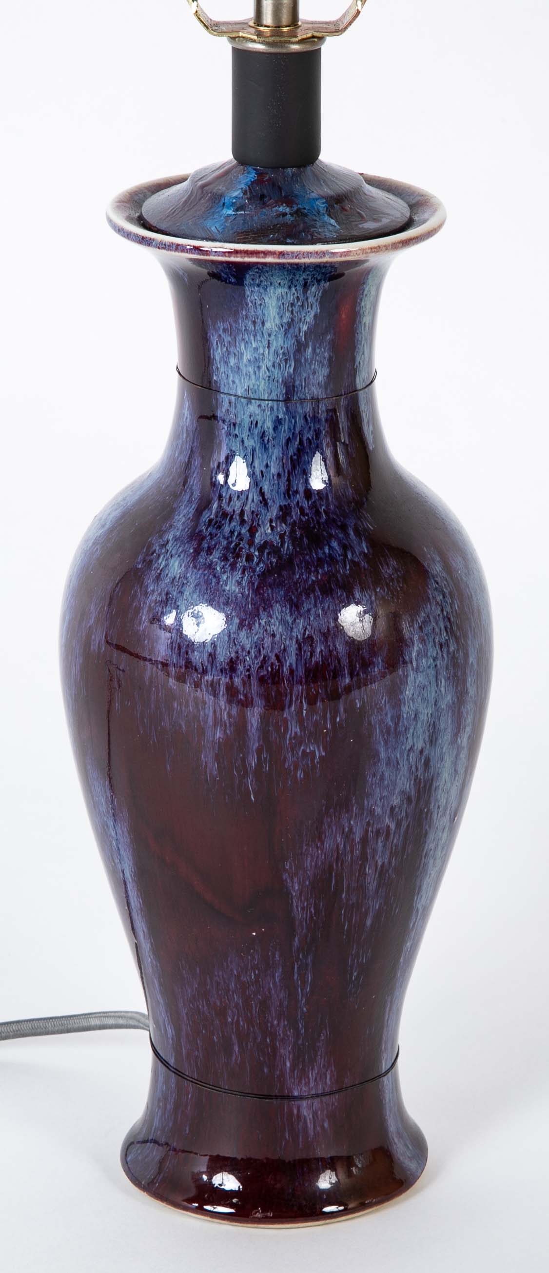 A Pair of Fine Flambe Marked Porcelain Vases now Lamps