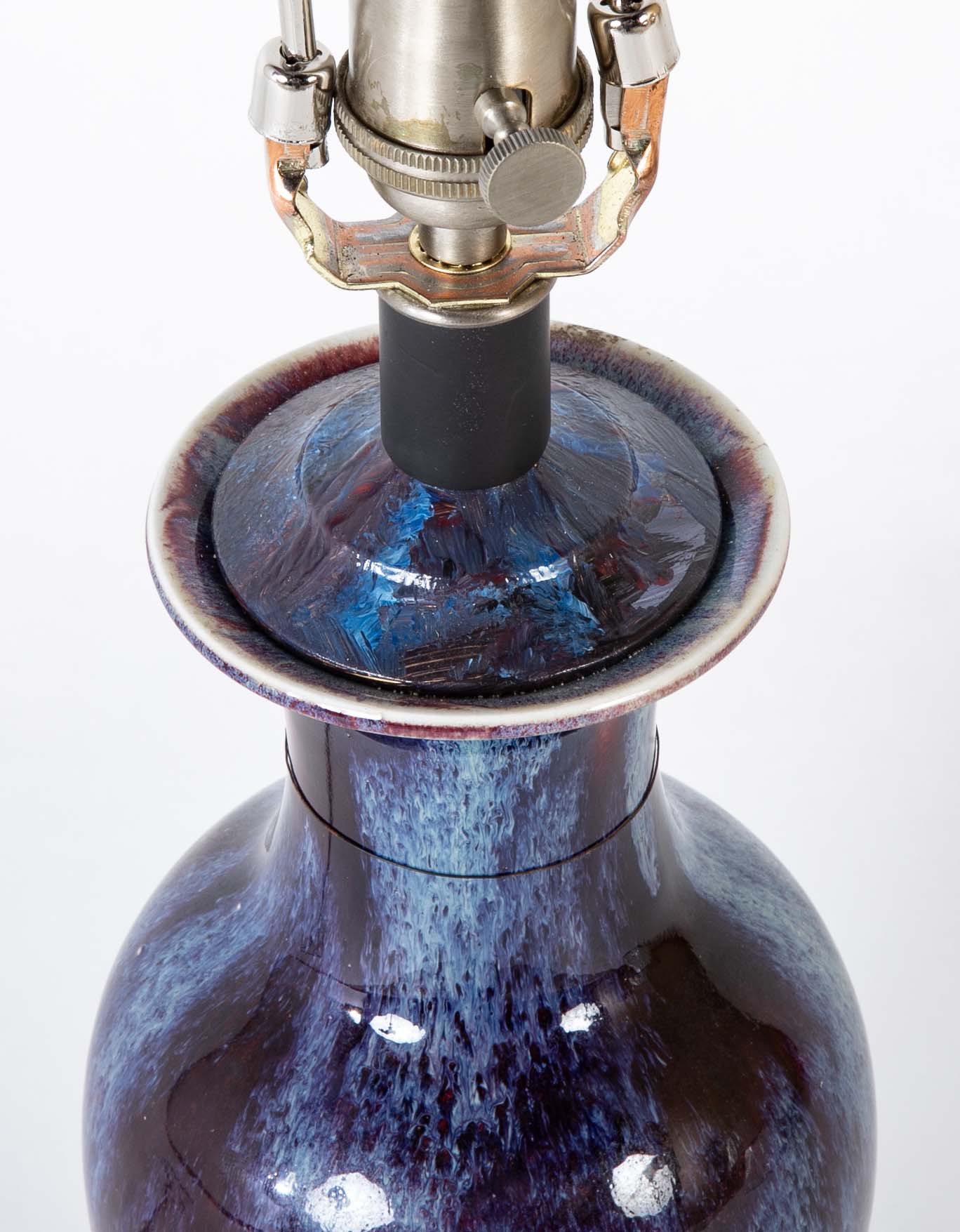 A Pair of Fine Flambe Marked Porcelain Vases now Lamps