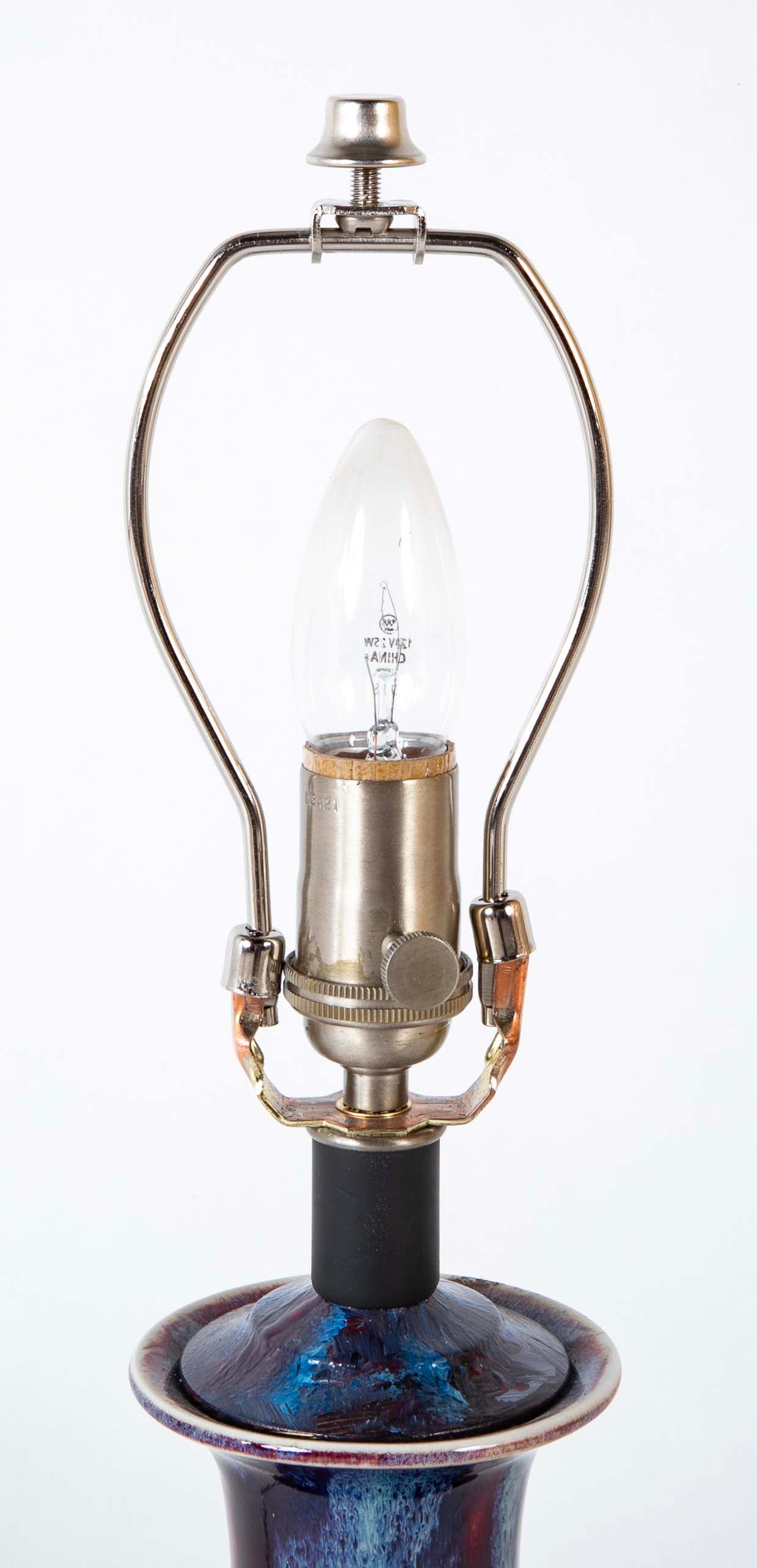 A Pair of Fine Flambe Marked Porcelain Vases now Lamps