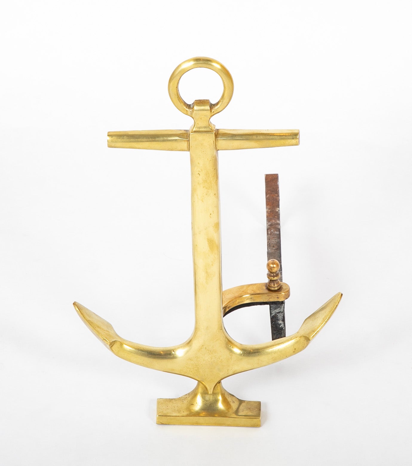A Pair of Vintage Brass Anchor Form Andirons