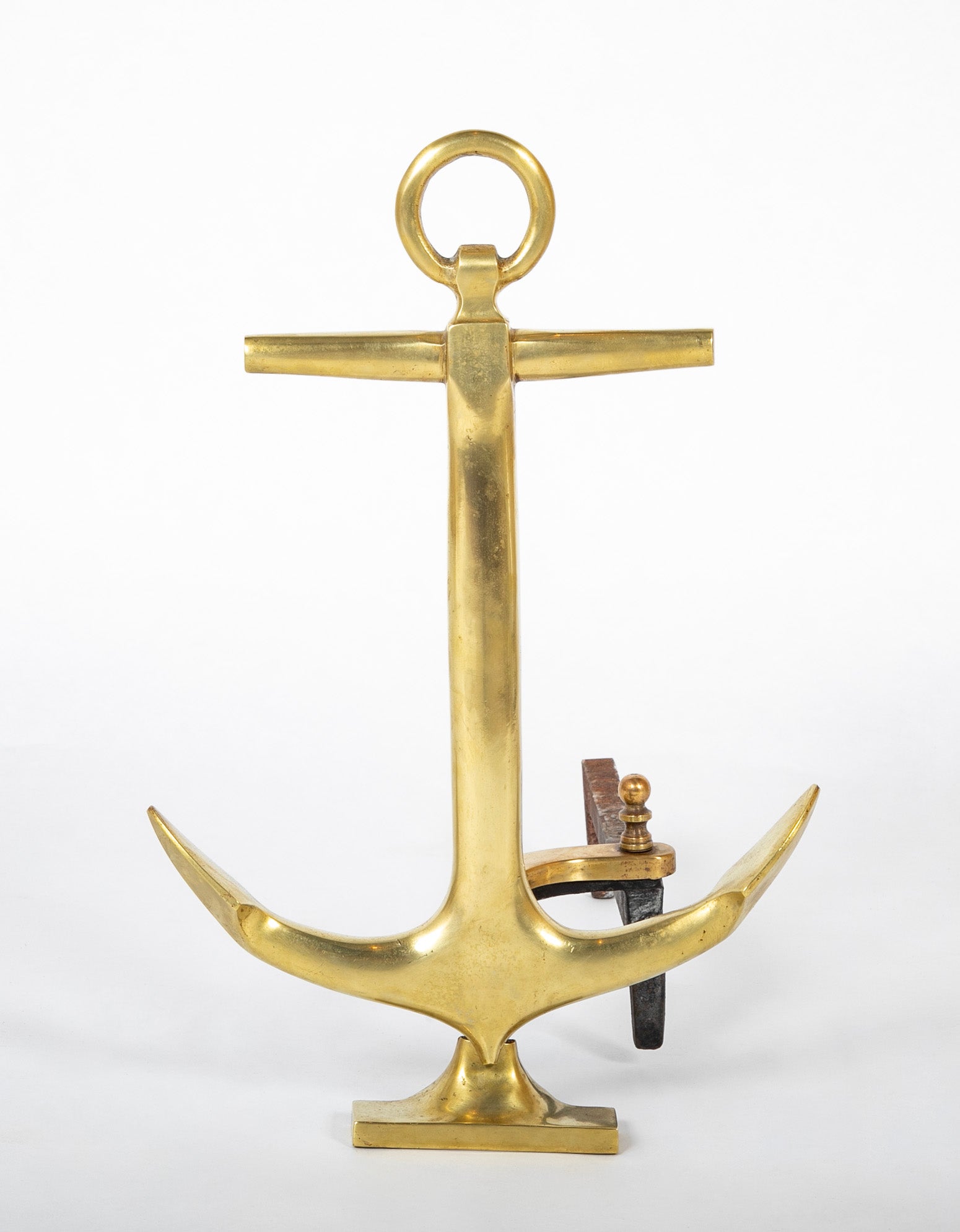 A Pair of Vintage Brass Anchor Form Andirons