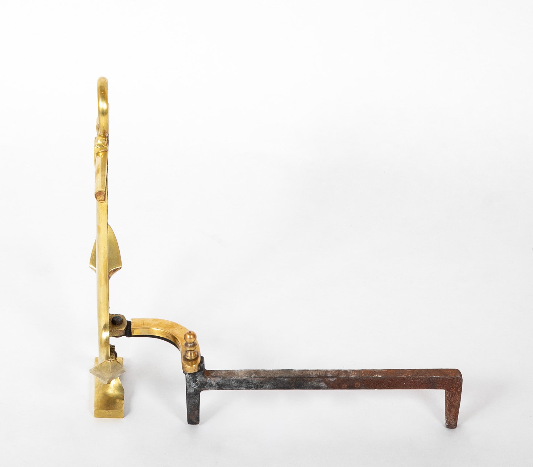 A Pair of Vintage Brass Anchor Form Andirons