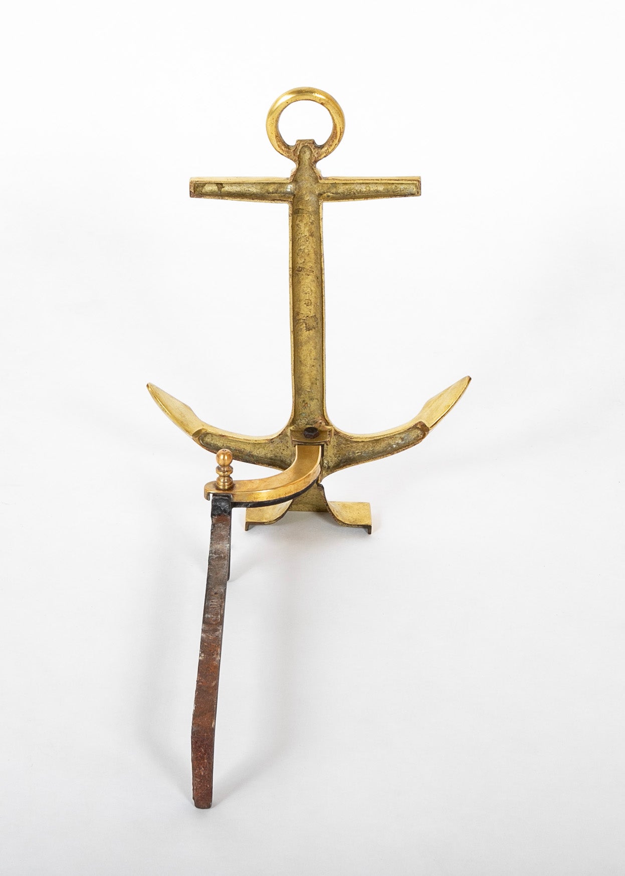 A Pair of Vintage Brass Anchor Form Andirons