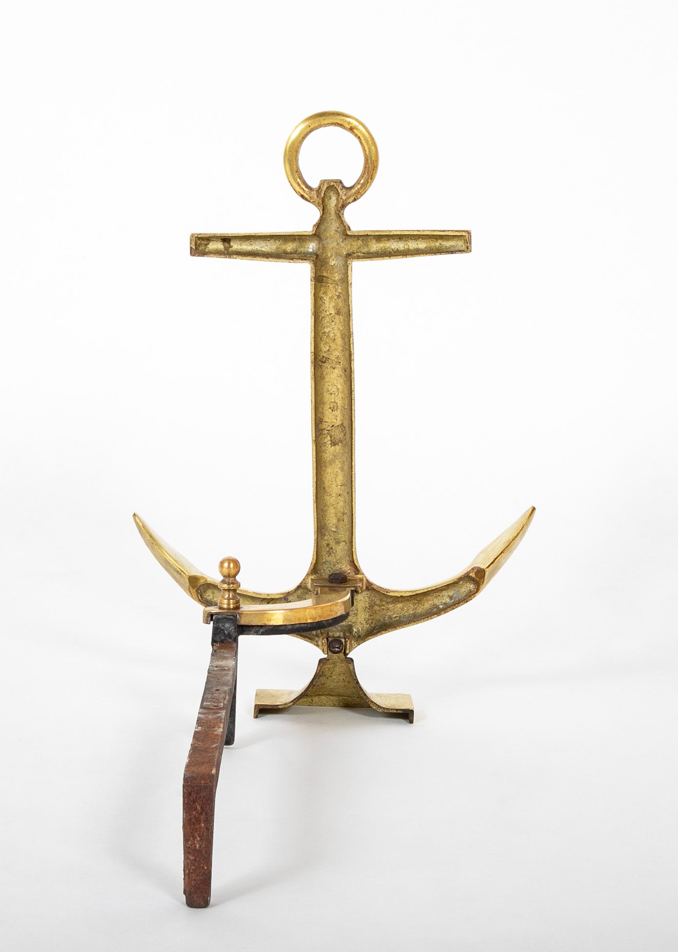 A Pair of Vintage Brass Anchor Form Andirons