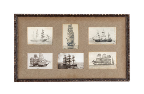 A Framed Group of Late 19th Century Photographs of Various Sailing Ships