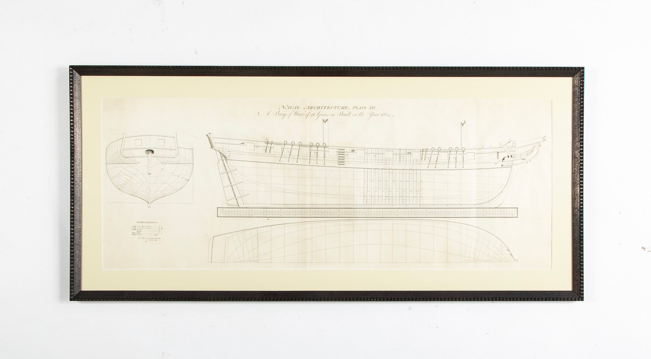 Original Early 19th Century Ship Plan for 18 Gun Navy Brig of War