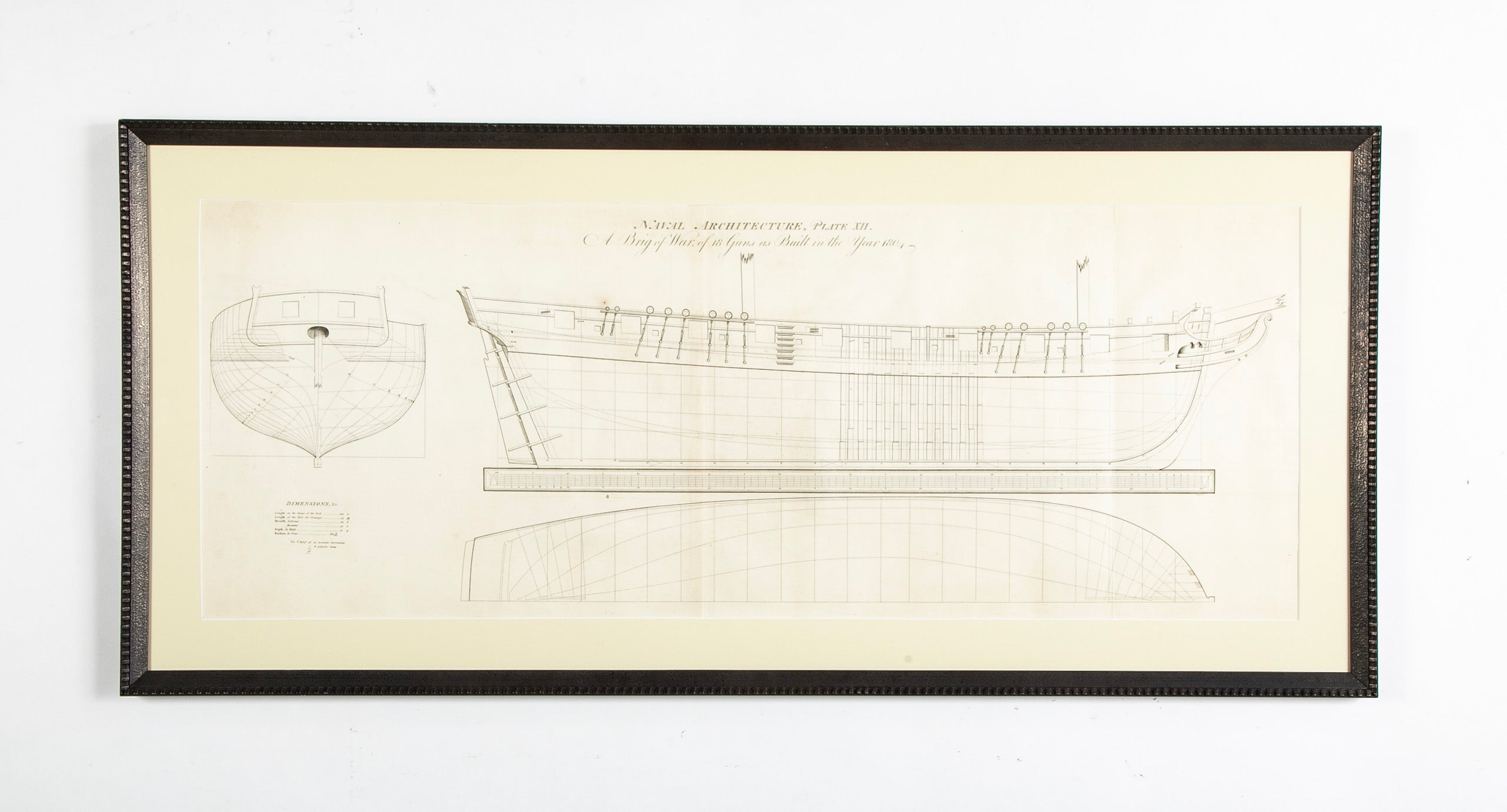 Original Early 19th Century Ship Plan for 18 Gun Navy Brig of War