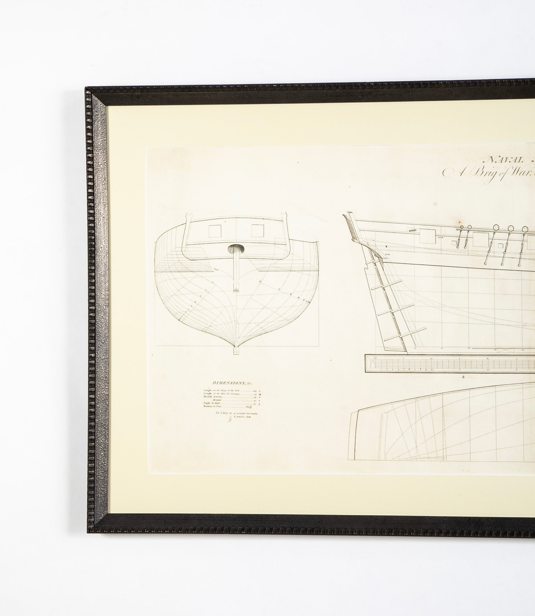 Original Early 19th Century Ship Plan for 18 Gun Navy Brig of War