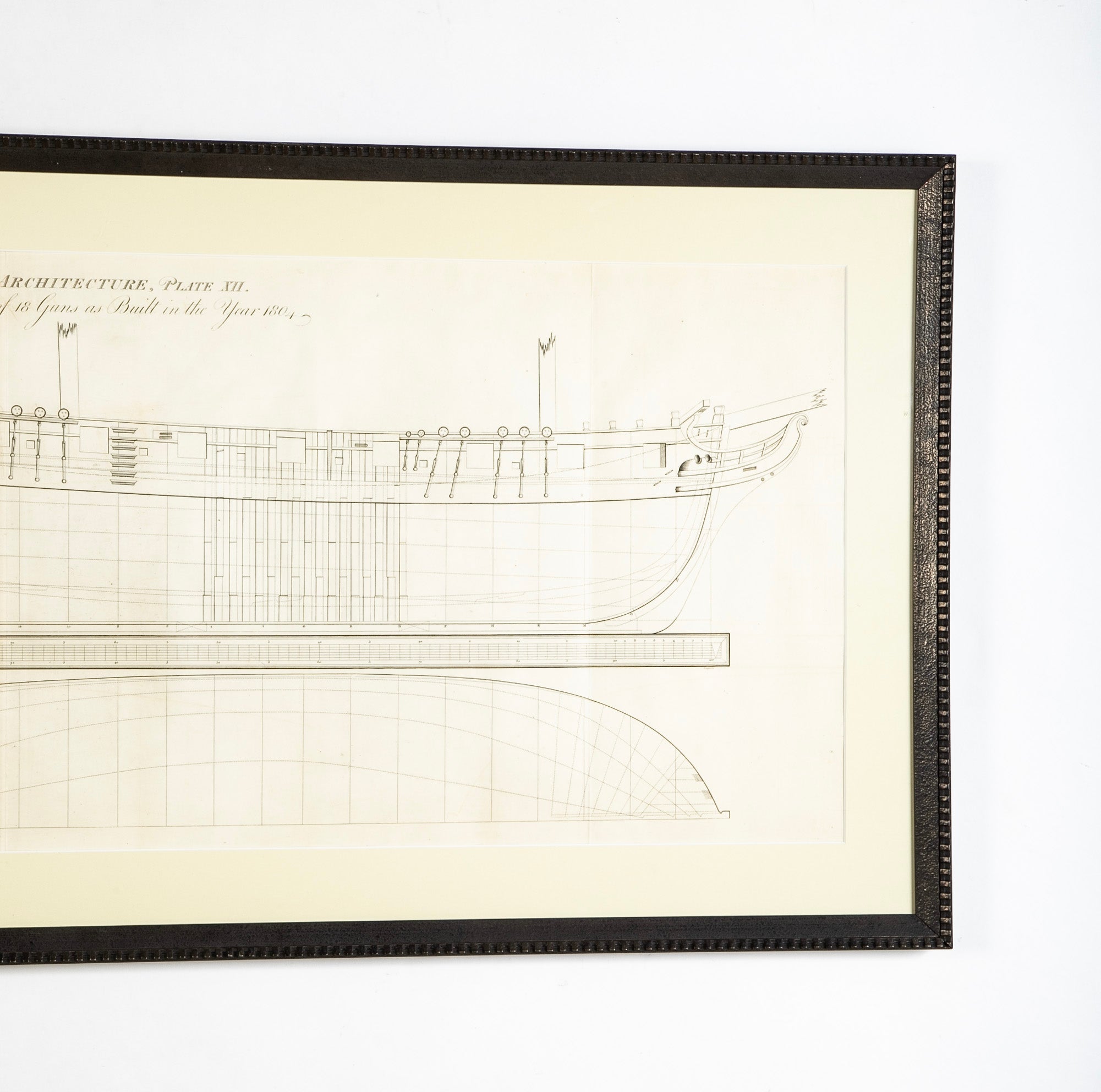 Original Early 19th Century Ship Plan for 18 Gun Navy Brig of War