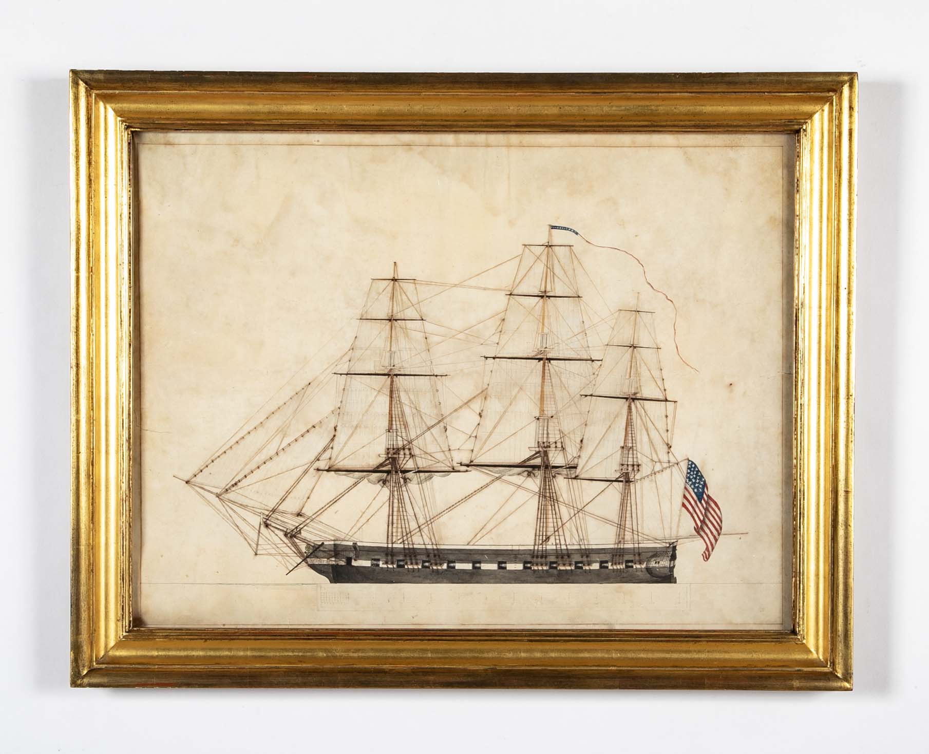 19th Century Black & White Sketch of US Navy Ship from Sally & William Gemmill Marine Collection