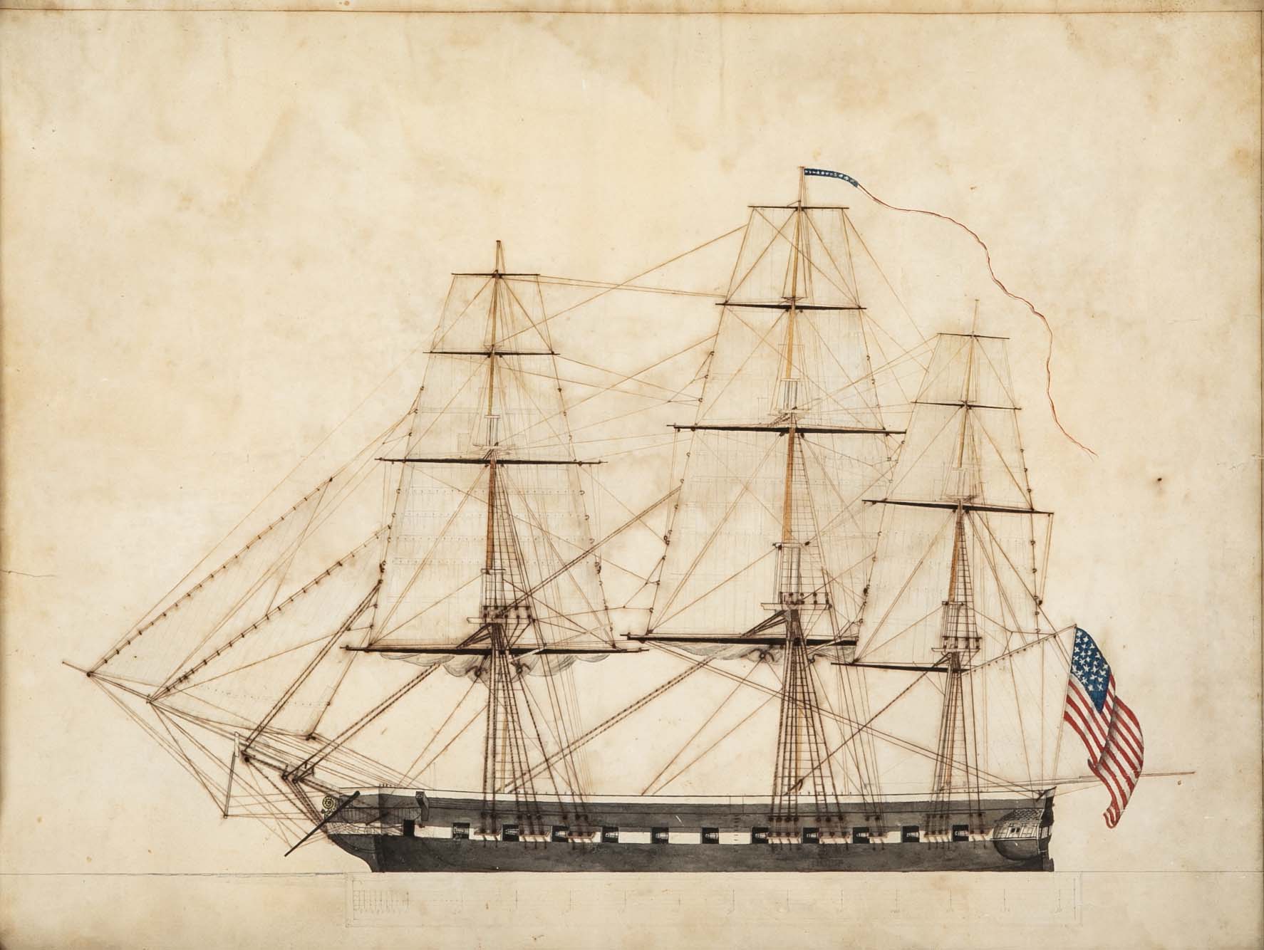 19th Century Black & White Sketch of US Navy Ship from Sally & William Gemmill Marine Collection