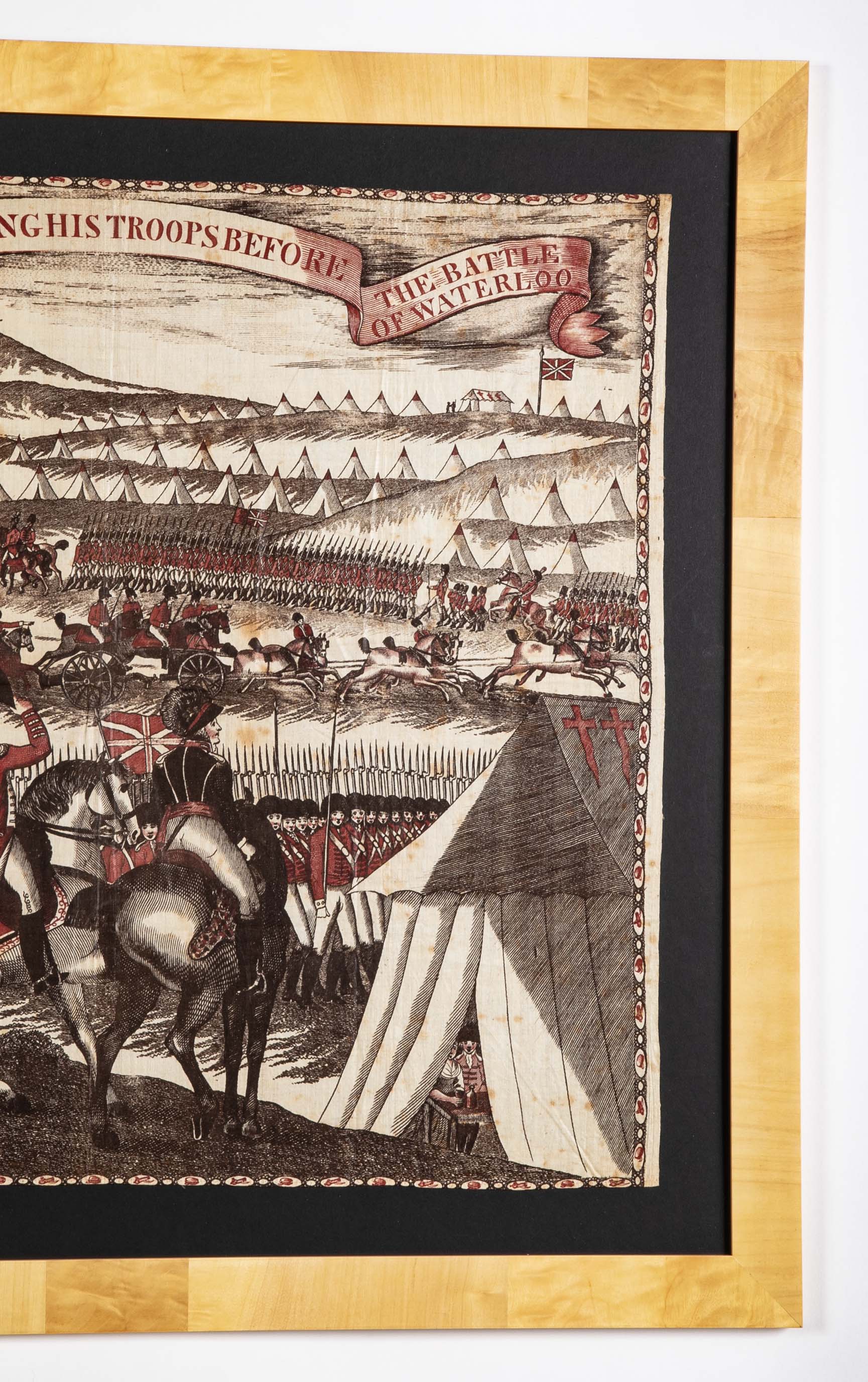 "The Duke of Wellington Reviewing the Troops Before the Battle of Waterloo" Rare Early 19th Century Printed Cotton