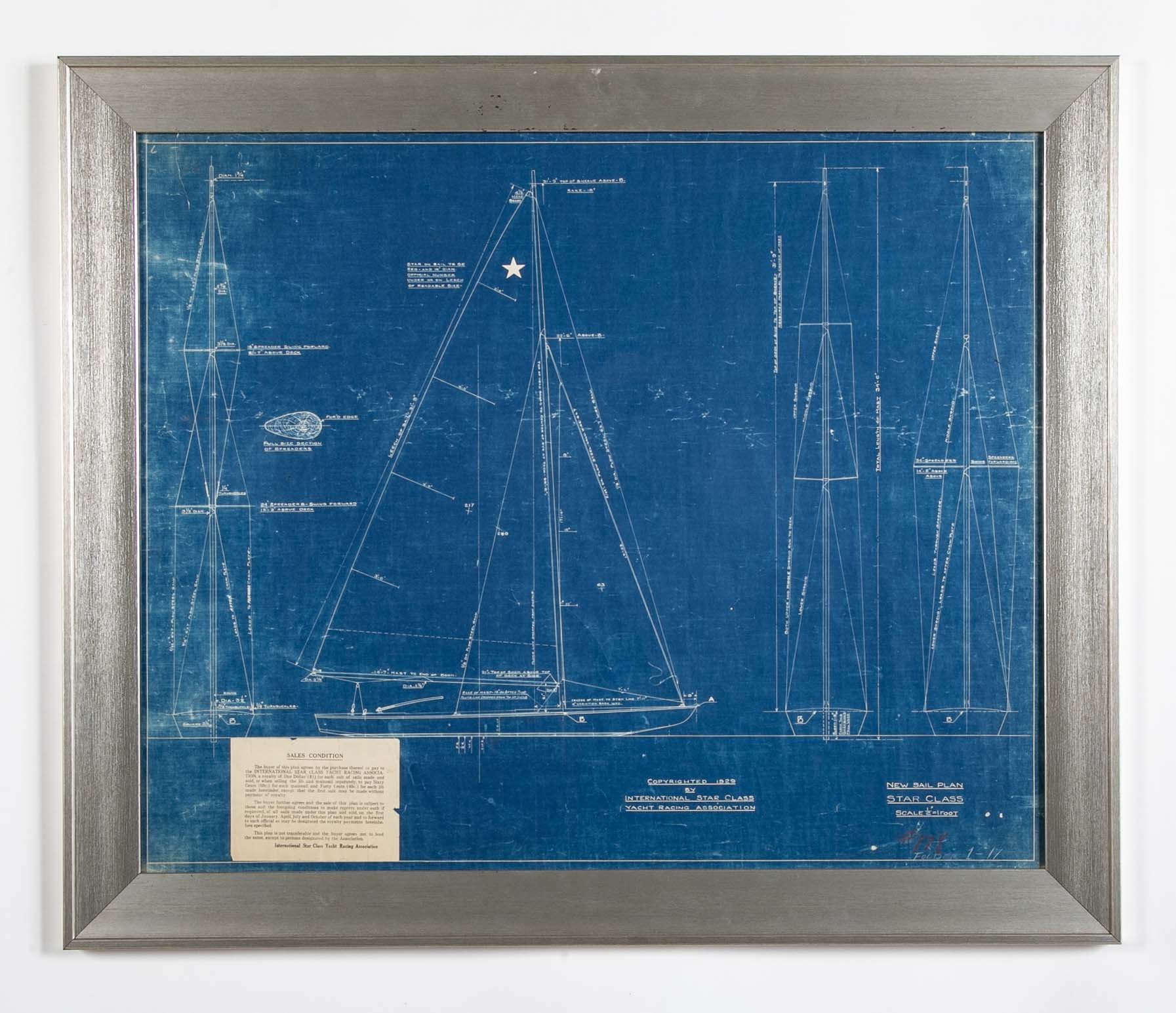 1929 Original Blueprint for International Star Class Racing One Design Sail Boat